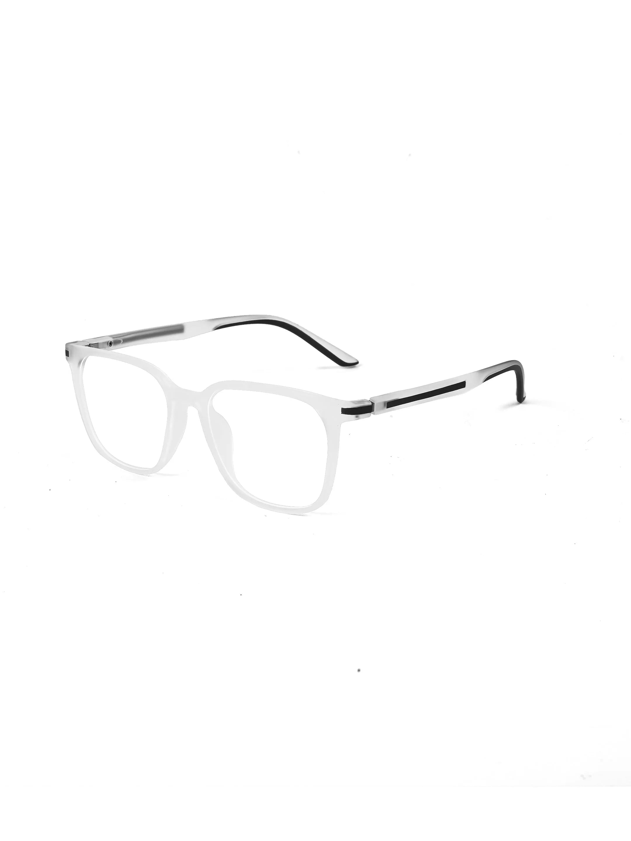 Blokz | Transparent White Medium Full Rim RECTANGLE Computer Glasses for Men & Women [Blue Block]