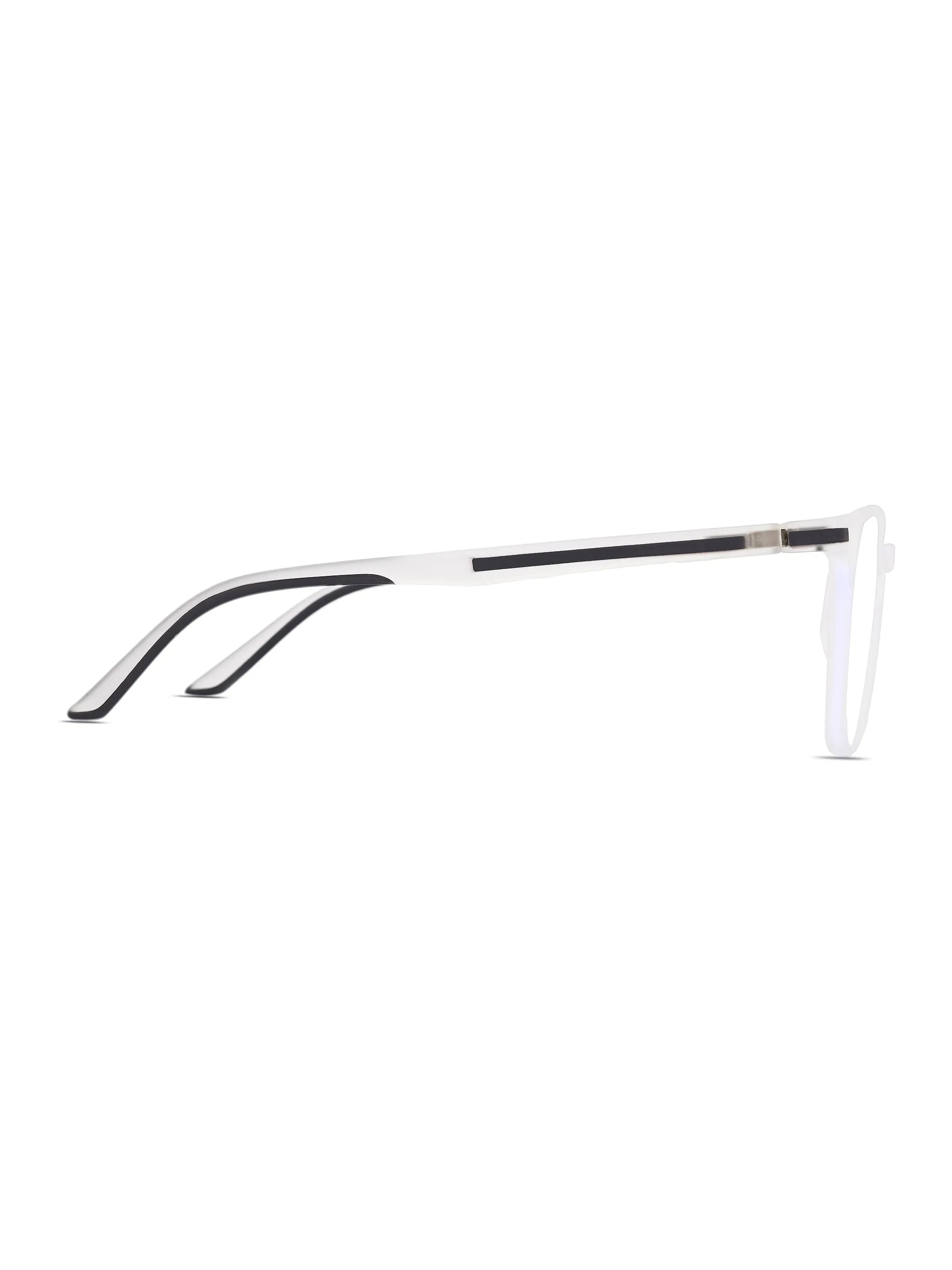 Blokz | Transparent White Medium Full Rim RECTANGLE Computer Glasses for Men & Women [Blue Block]
