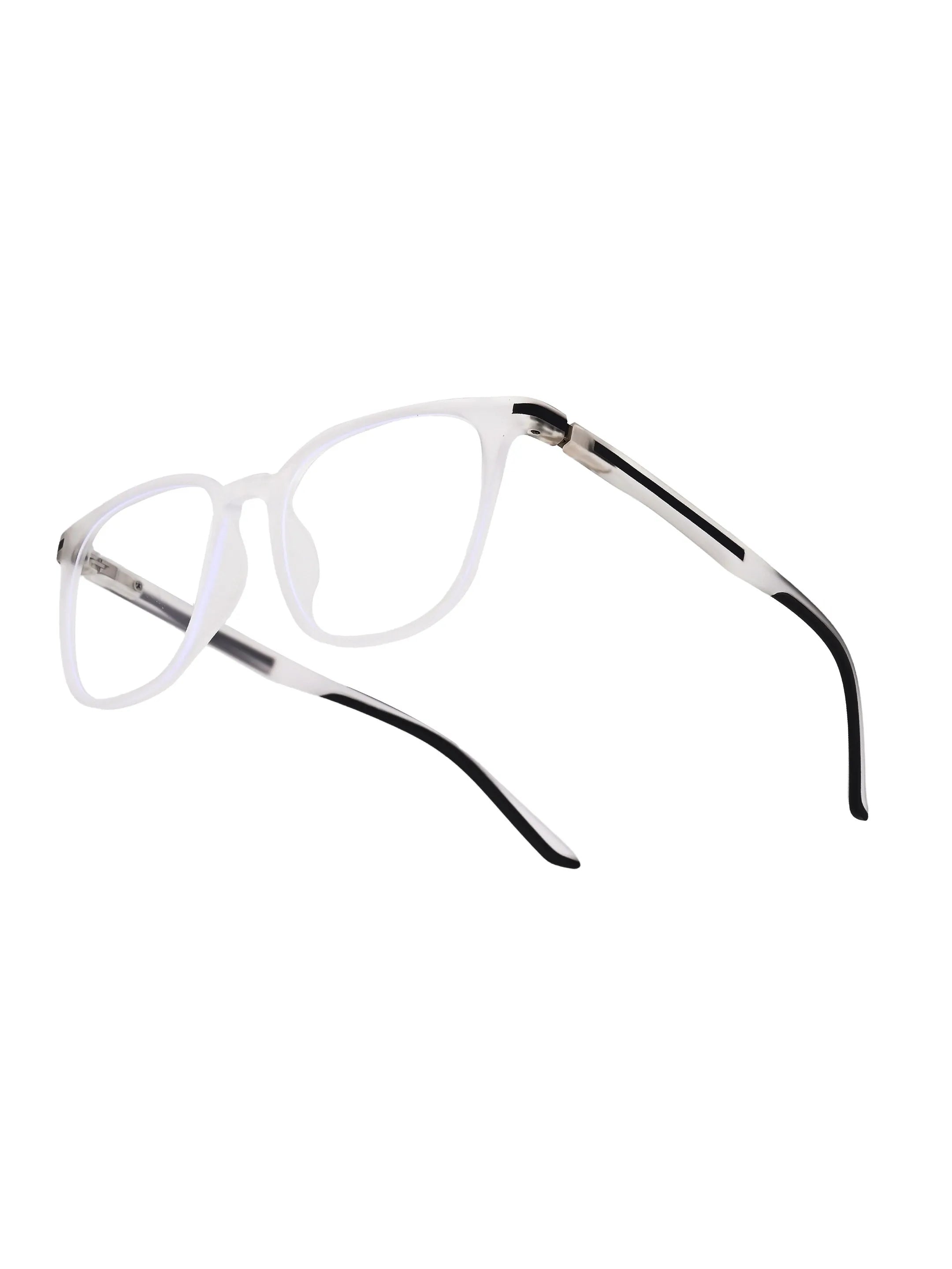 Blokz | Transparent White Medium Full Rim RECTANGLE Computer Glasses for Men & Women [Blue Block]