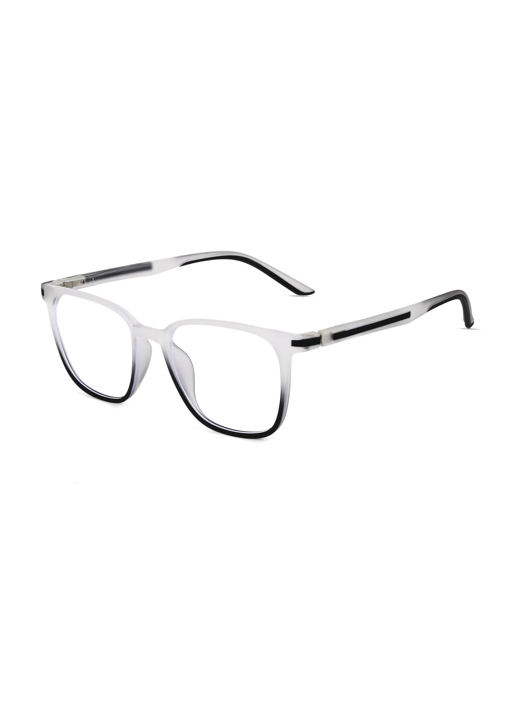 Blokz | Transparent White & Black Medium Full Rim RECTANGLE Computer Glasses for Men & Women [Blue Block]