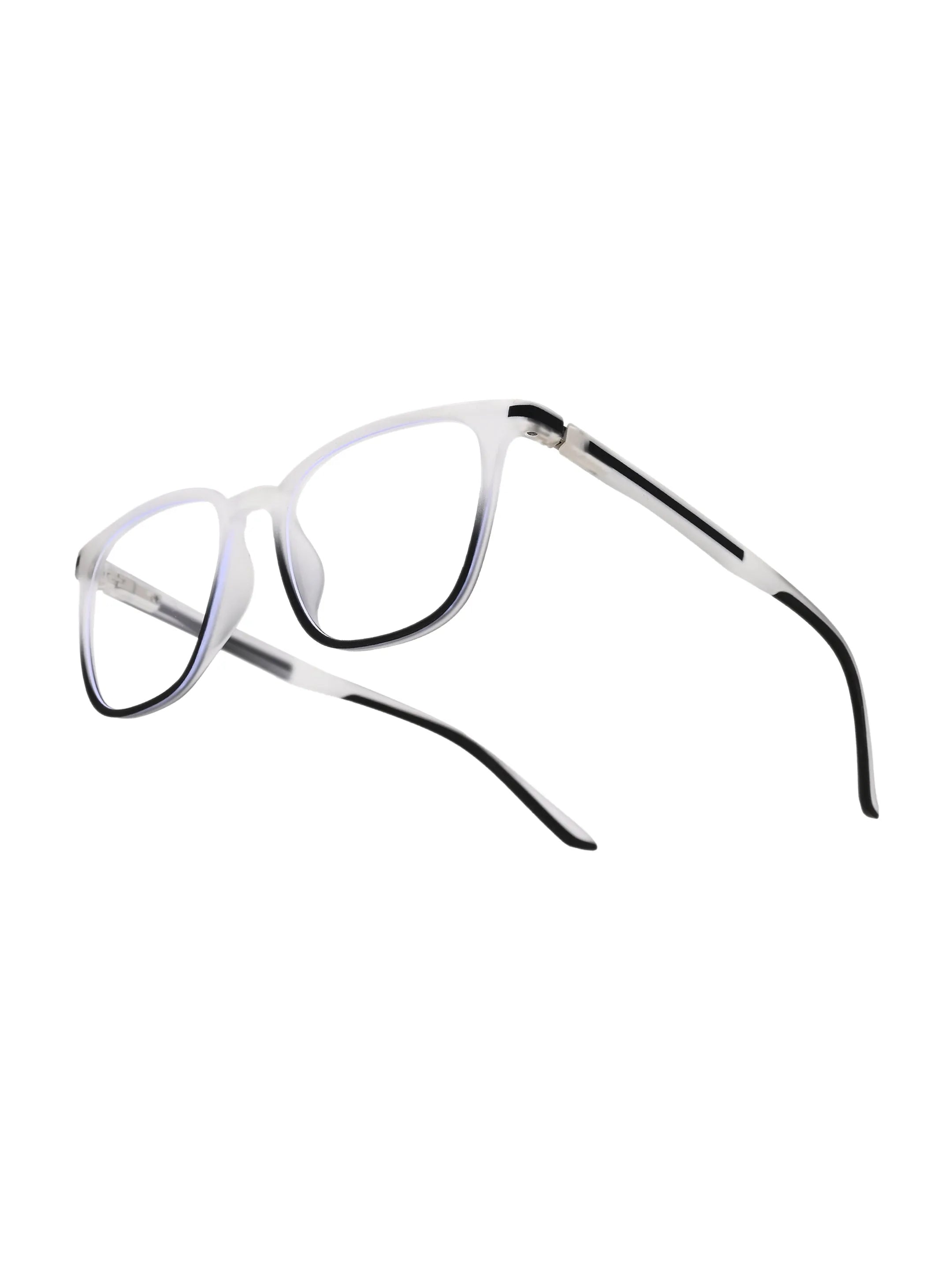 Blokz | Transparent White & Black Medium Full Rim RECTANGLE Computer Glasses for Men & Women [Blue Block]