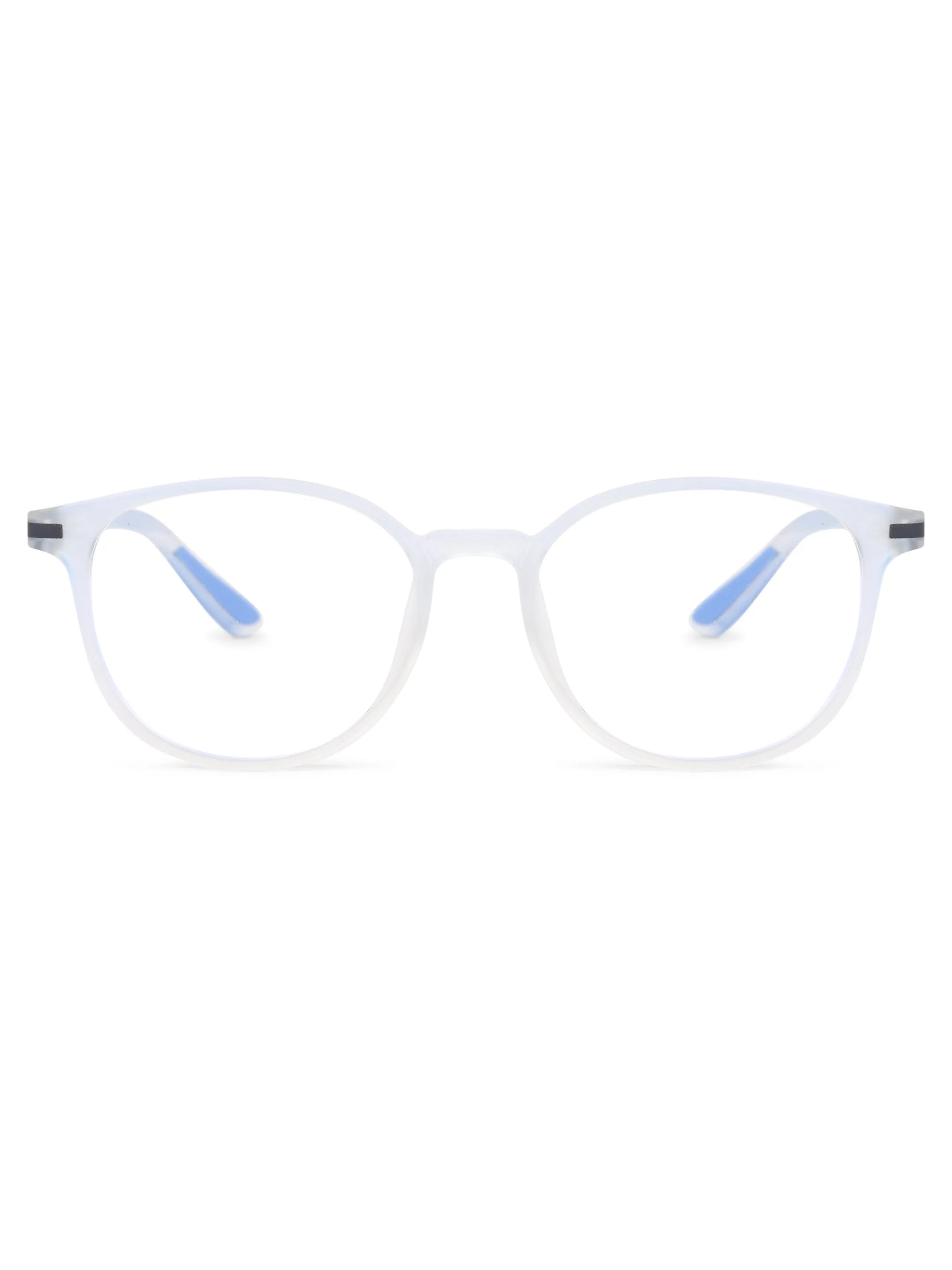 Idefend | Transparent Light Blue & Transparent White Medium Full Rim Round Computer Glasses for Men & Women [Blue Block]