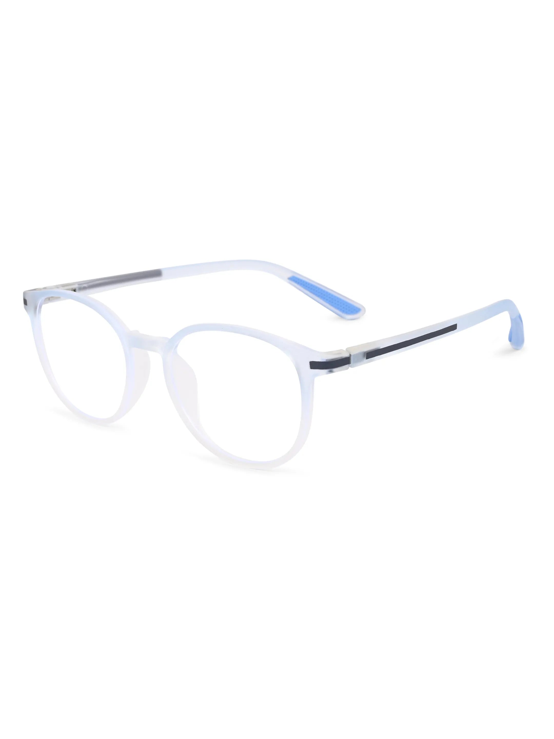 Idefend | Transparent Light Blue & Transparent White Medium Full Rim Round Computer Glasses for Men & Women [Blue Block]