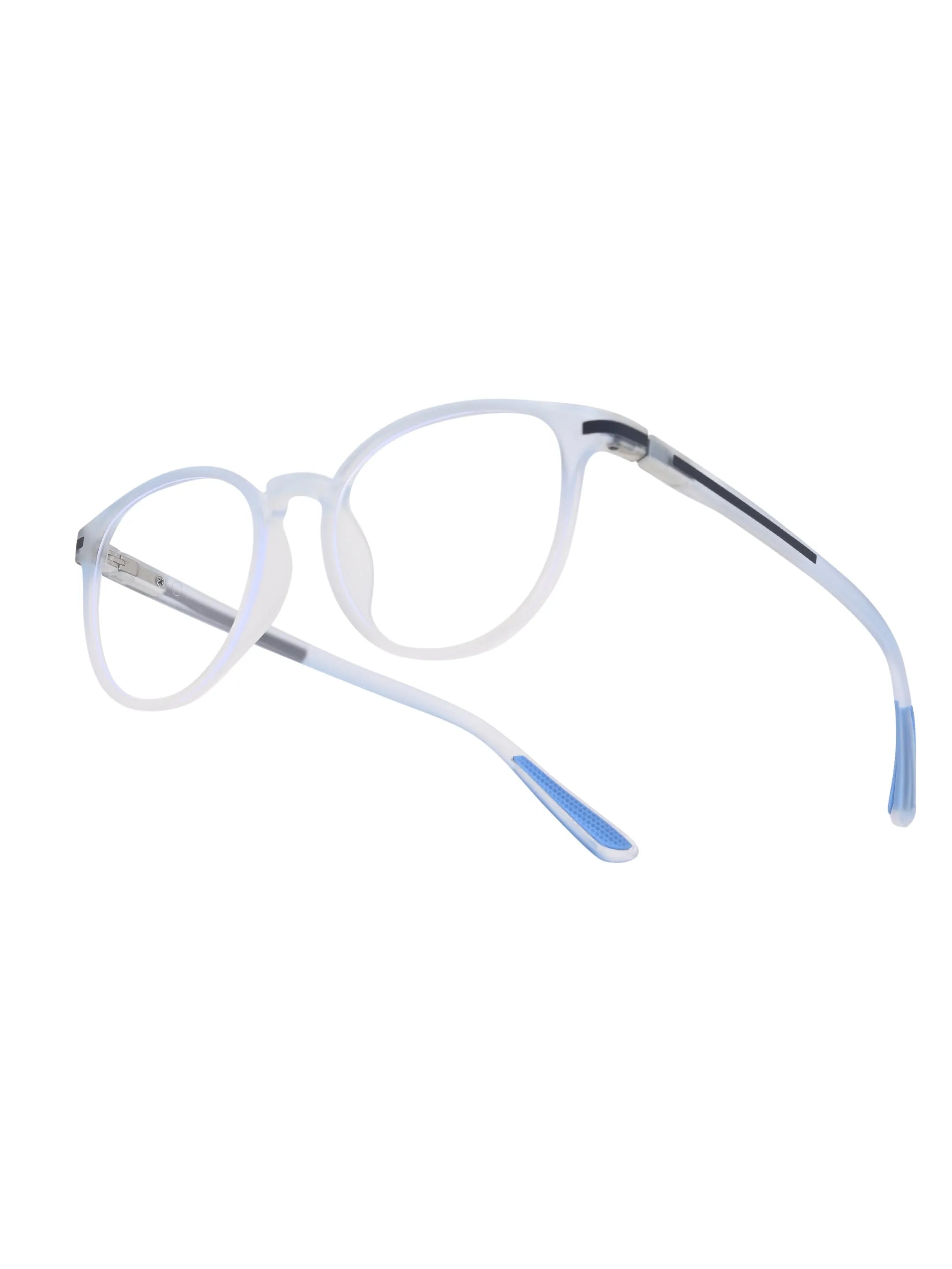 Idefend | Transparent Light Blue & Transparent White Medium Full Rim Round Computer Glasses for Men & Women [Blue Block]