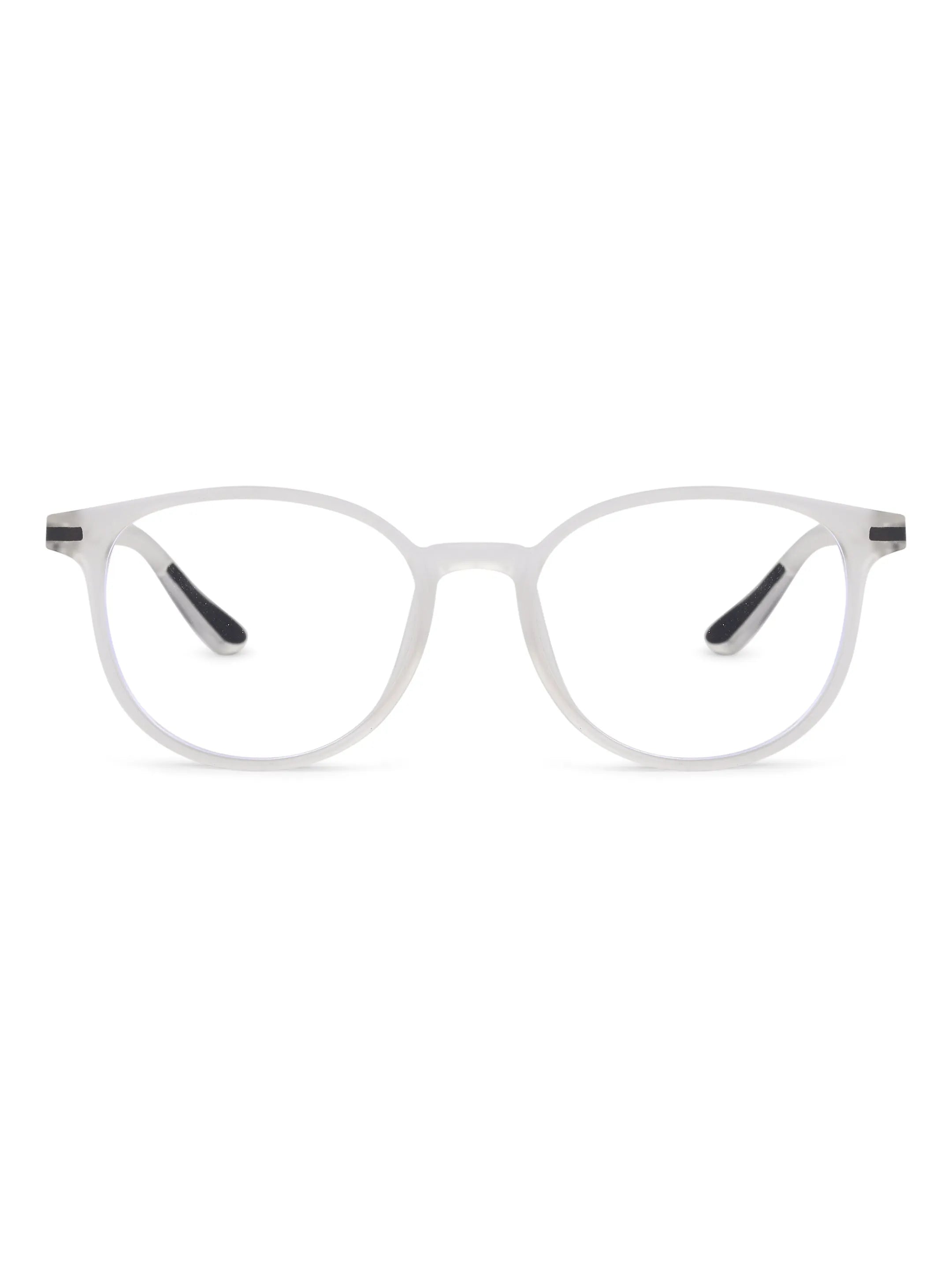 Idefend | Transparent White Medium Full Rim Round Computer Glasses for Men & Women [Blue Block]