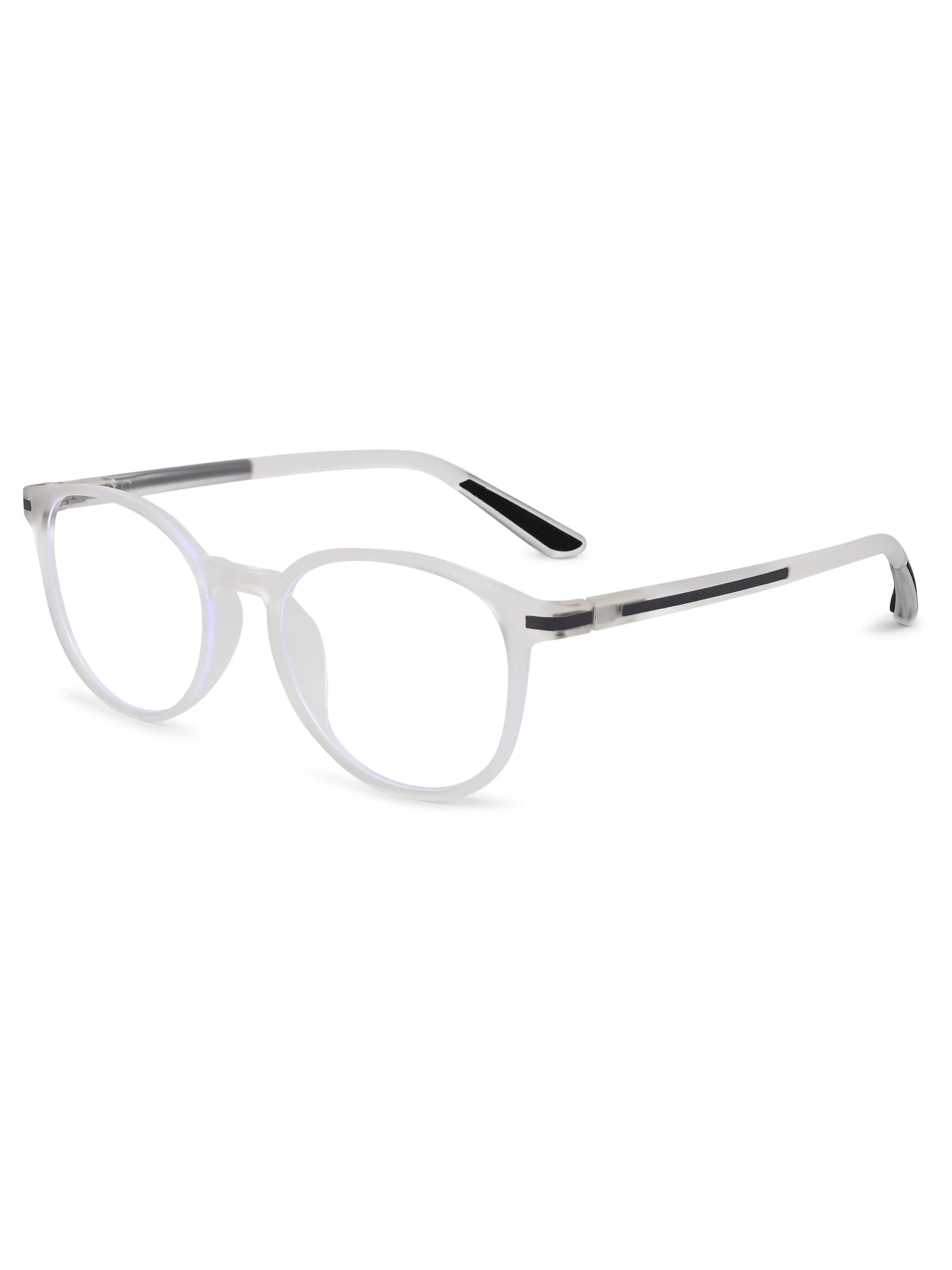 Idefend | Transparent White Medium Full Rim Round Computer Glasses for Men & Women [Blue Block]