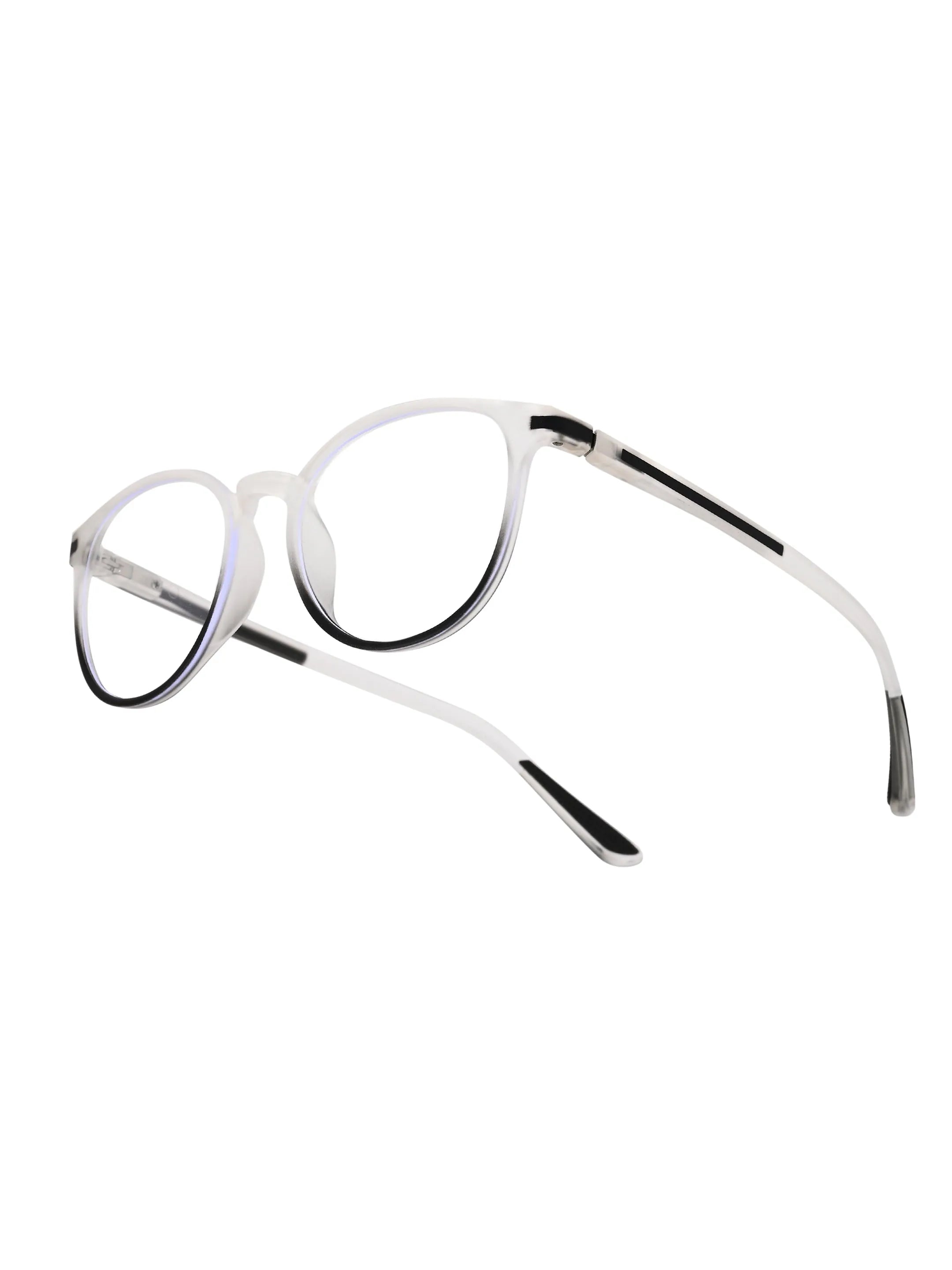 Idefend | Transparent White Medium Full Rim Round Computer Glasses for Men & Women [Blue Block]