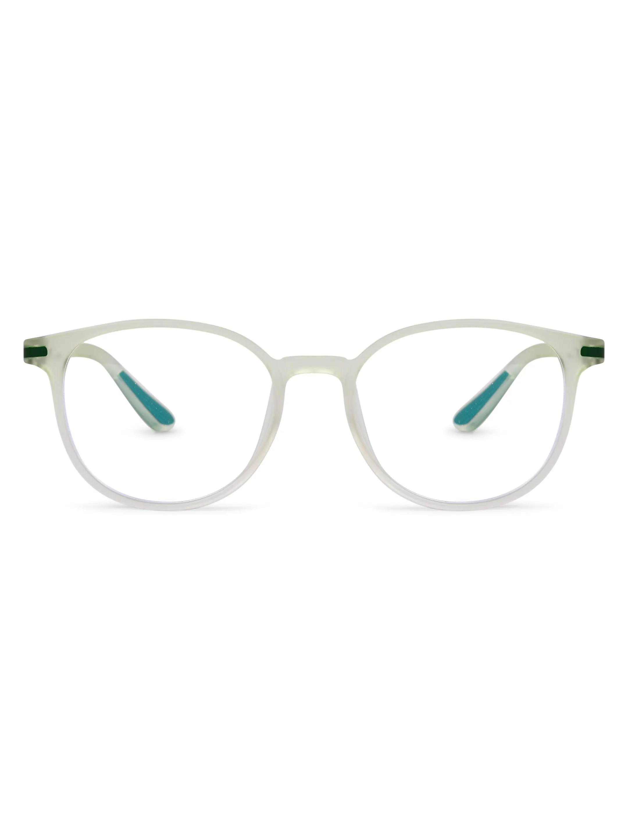 Idefend | Transparent Light Green Medium Full Rim Round Computer Glasses for Men & Women [Blue Block]