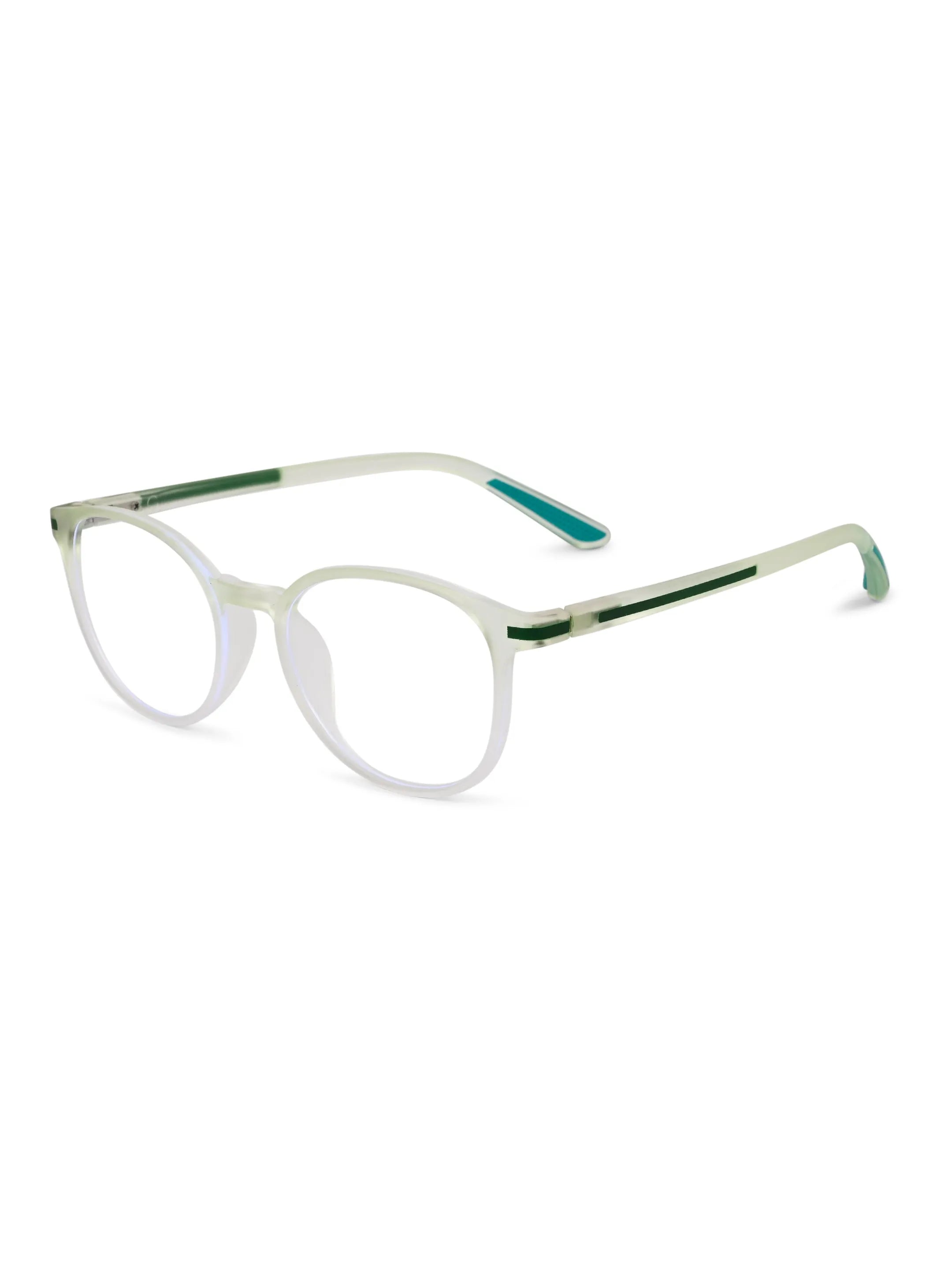 Idefend | Transparent Light Green Medium Full Rim Round Computer Glasses for Men & Women [Blue Block]