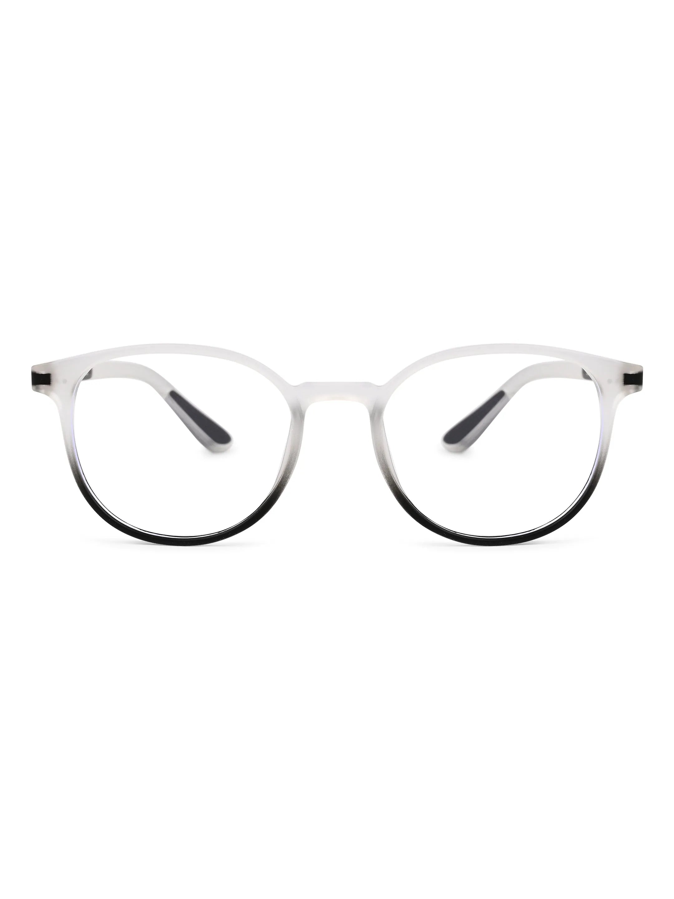 Idefend | Transparent White & Black Medium Full Rim Round Computer Glasses for Men & Women [Blue Block]