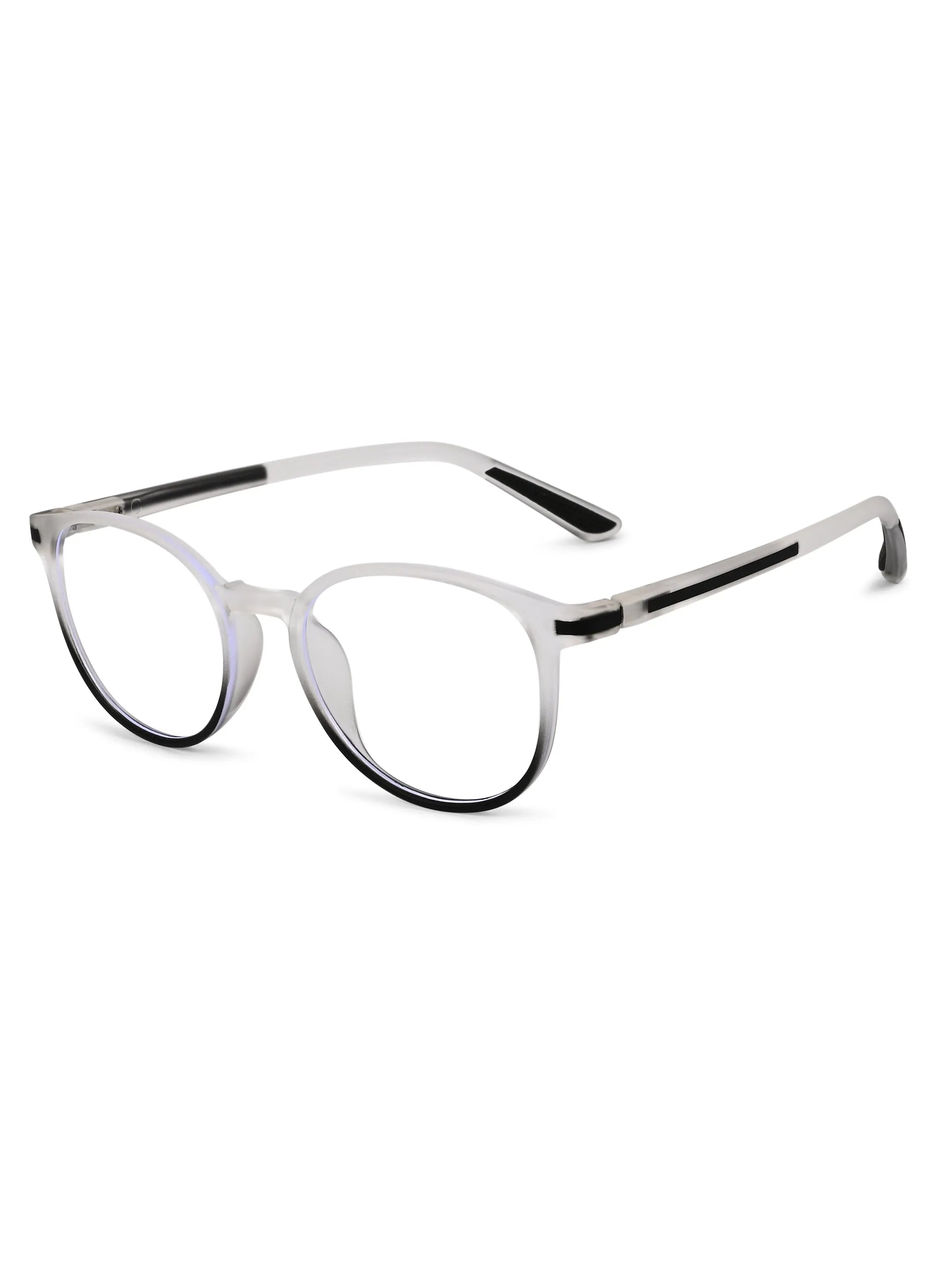 Idefend | Transparent White & Black Medium Full Rim Round Computer Glasses for Men & Women [Blue Block]