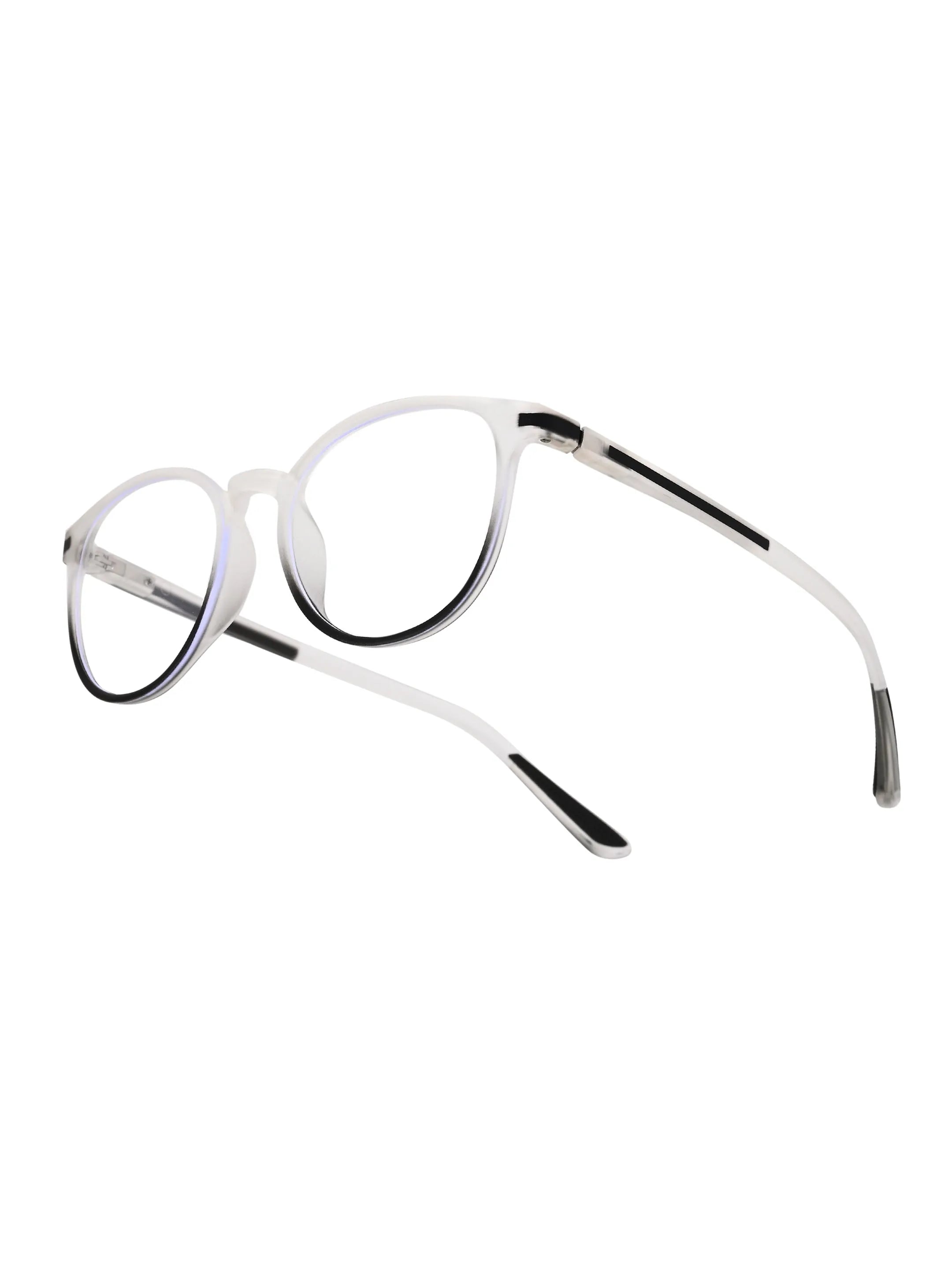 Idefend | Transparent White & Black Medium Full Rim Round Computer Glasses for Men & Women [Blue Block]