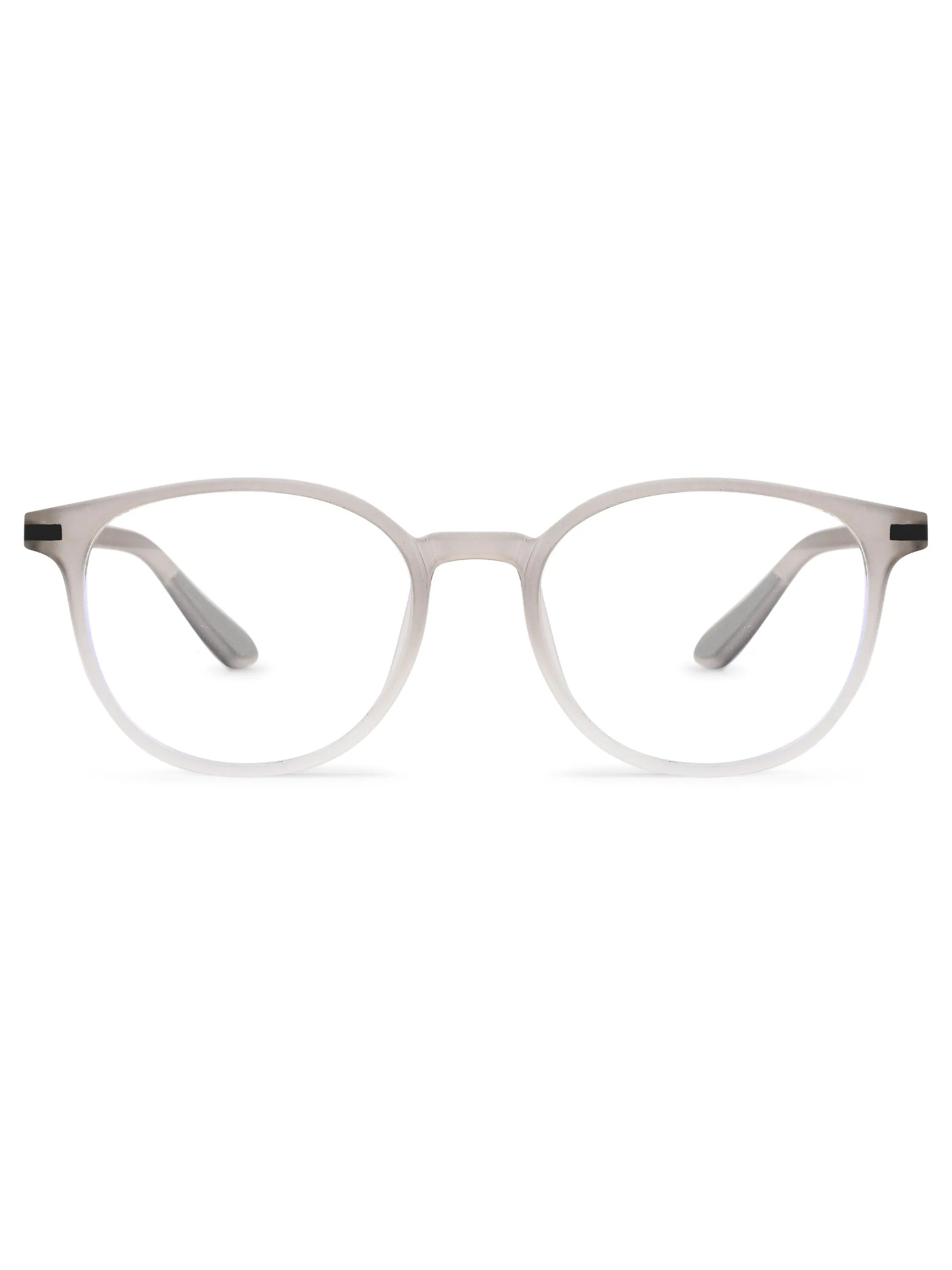 Idefend | Transparent Light Grey & White Medium Full Rim Round Computer Glasses for Men & Women [Blue Block]