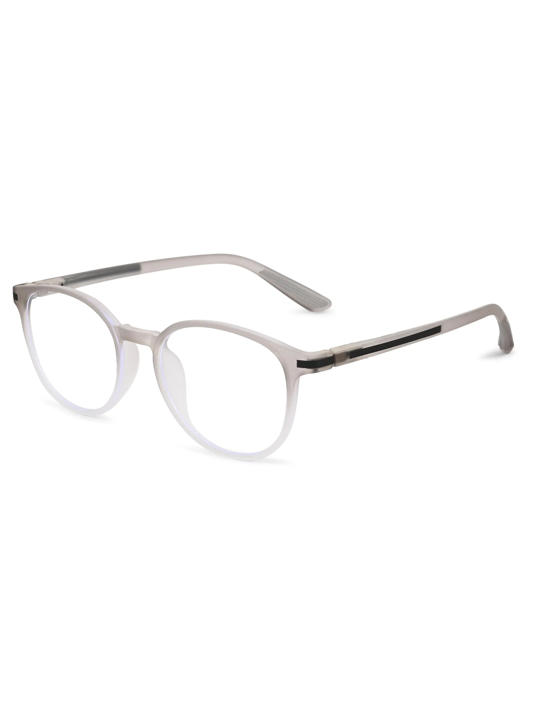 Idefend | Transparent Light Grey & White Medium Full Rim Round Computer Glasses for Men & Women [Blue Block]