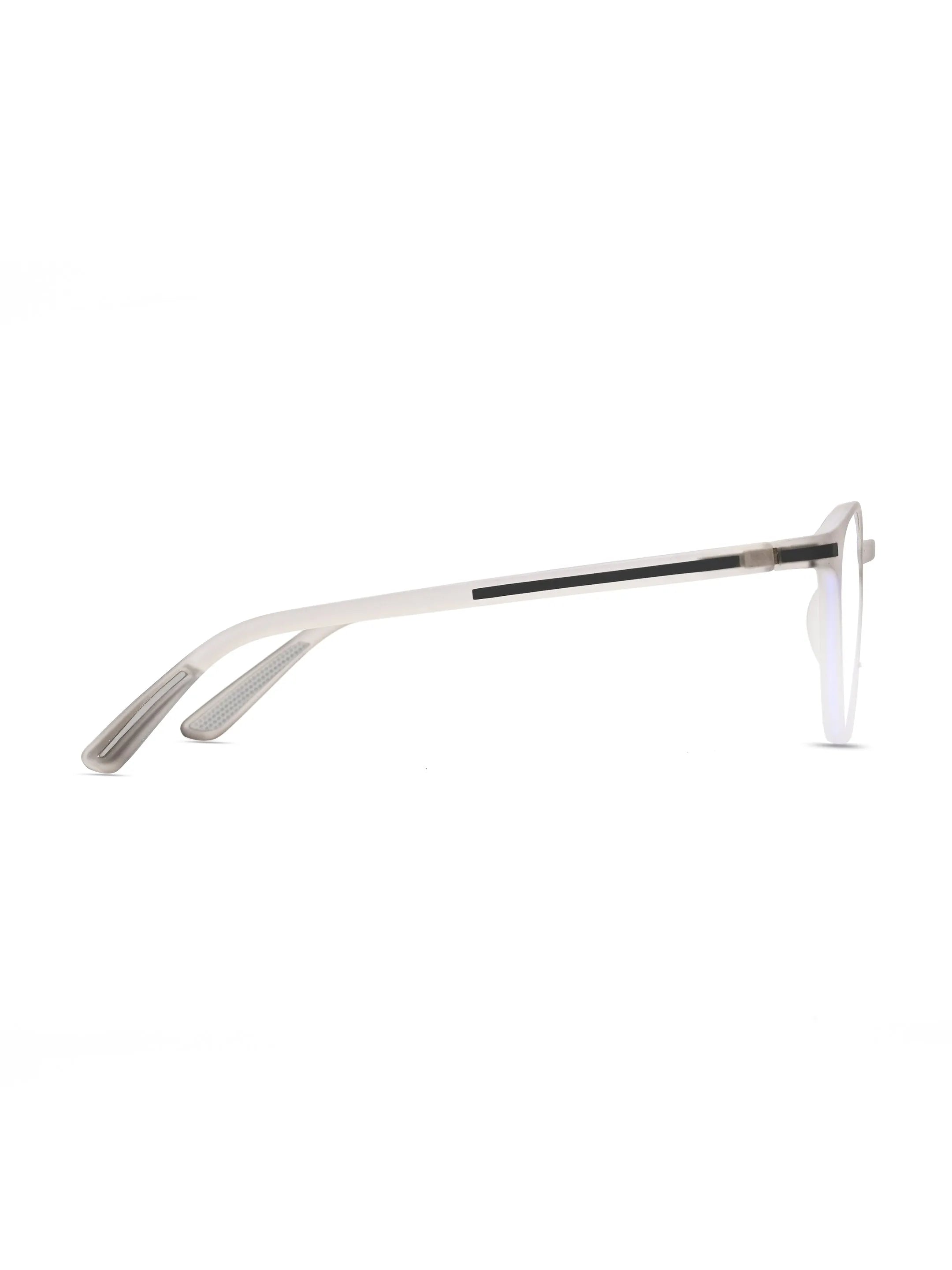 Idefend | Transparent Light Grey & White Medium Full Rim Round Computer Glasses for Men & Women [Blue Block]