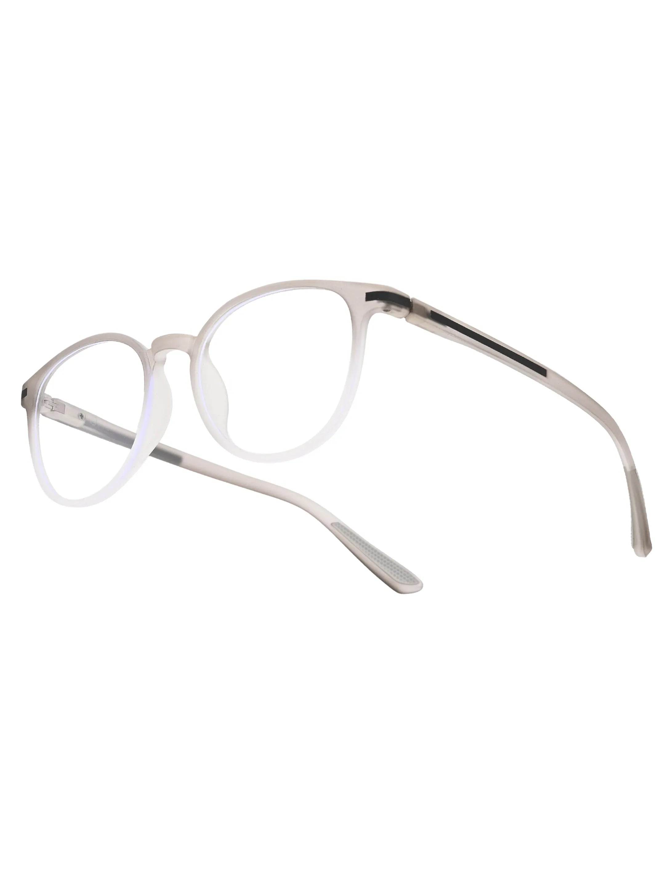 Idefend | Transparent Light Grey & White Medium Full Rim Round Computer Glasses for Men & Women [Blue Block]