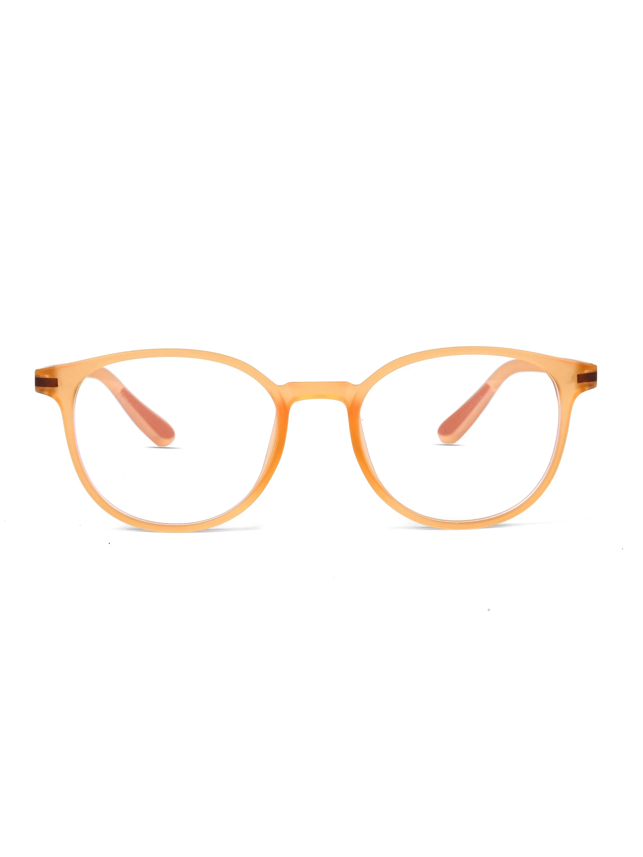 Idefend | Transparent Orange Medium Full Rim Round Computer Glasses for Men & Women [Blue Block]