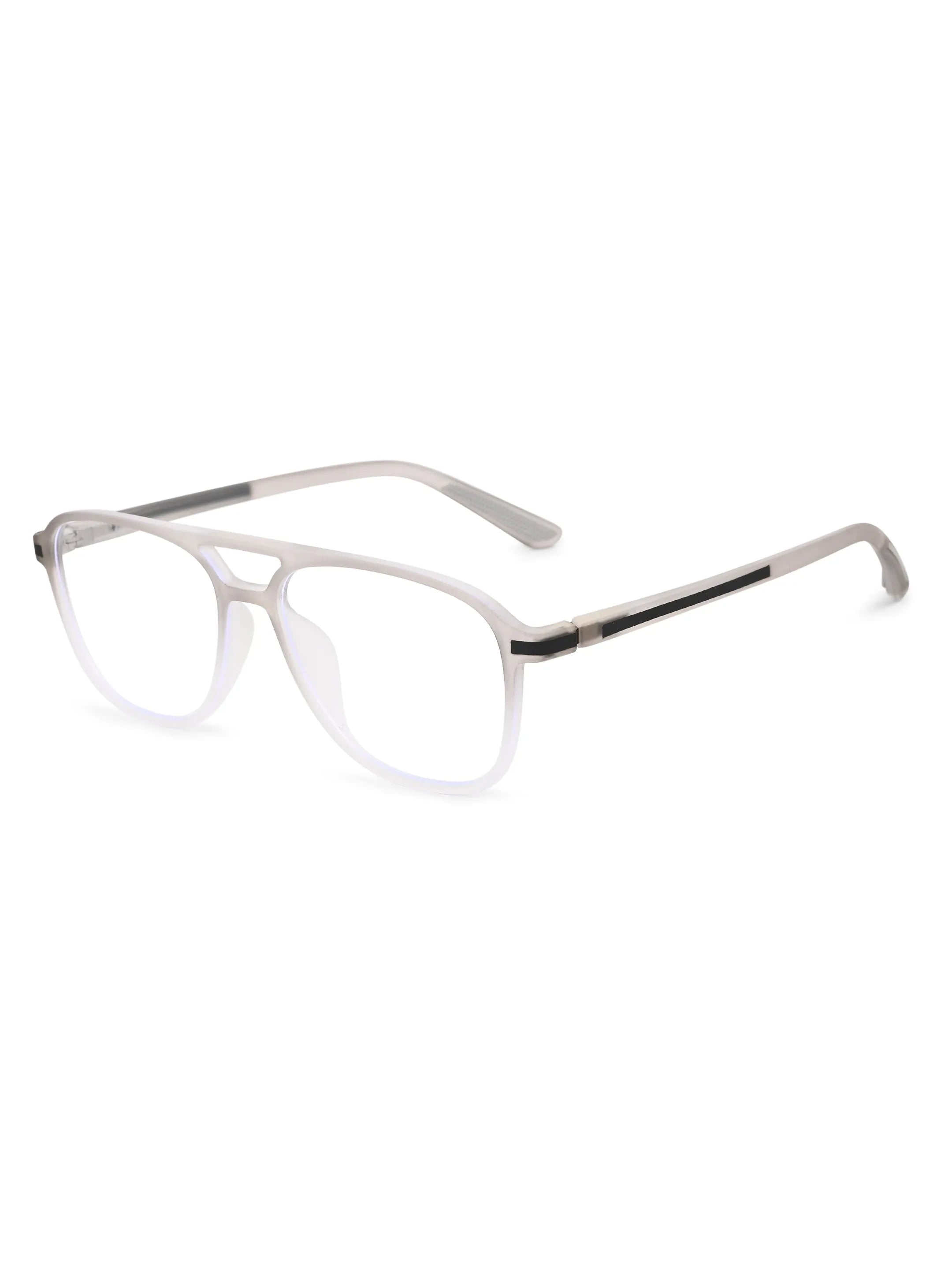 BluLite | Transparent Light Grey & White Medium Full Rim Square Computer Glasses for Men & Women [Blue Block]
