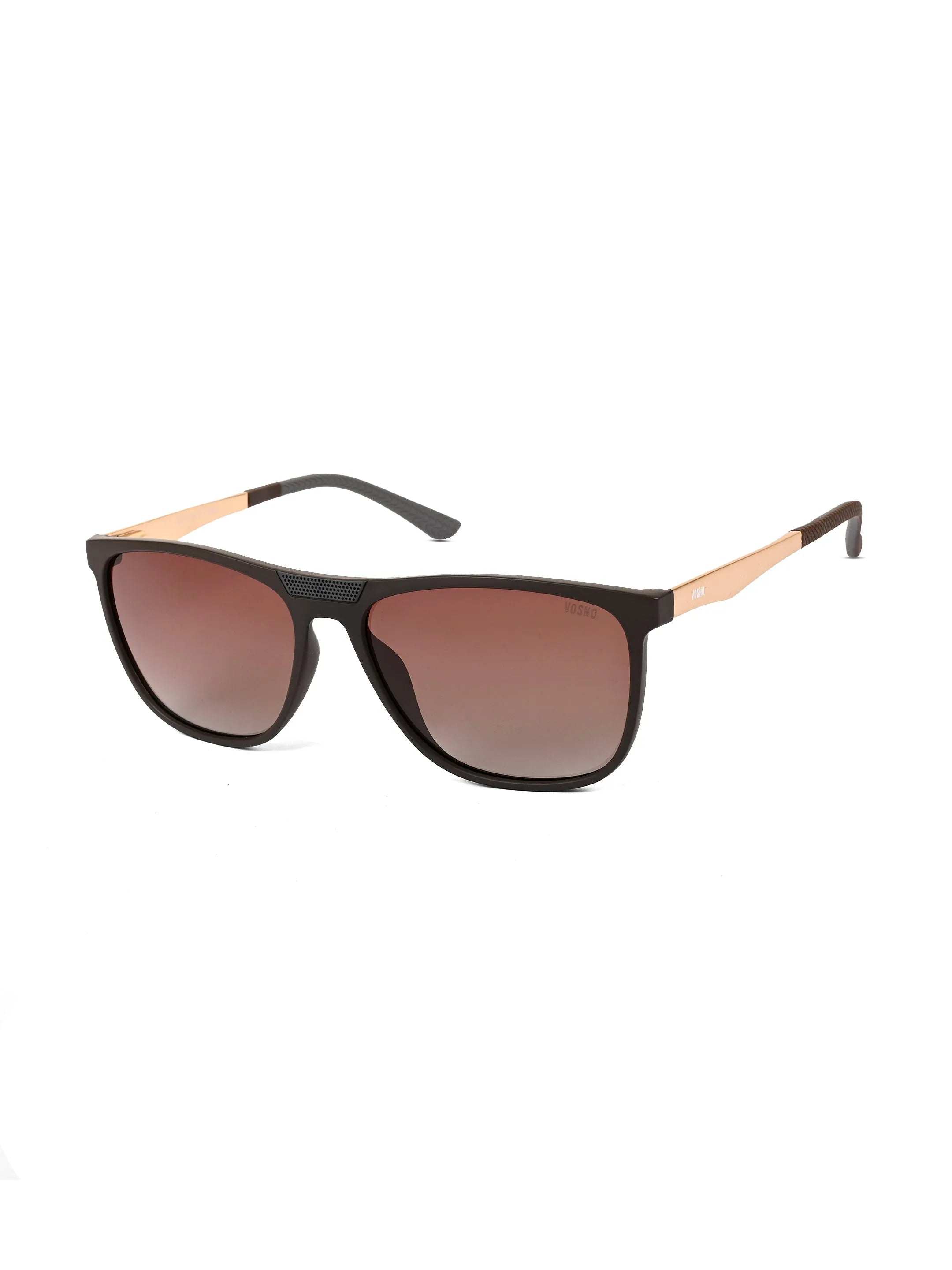 Zelora | Mate Brown & Grey Large Full Rim Wayarer Sunglasses for Men & Women [Polarized] HASHTAG X VOSNO