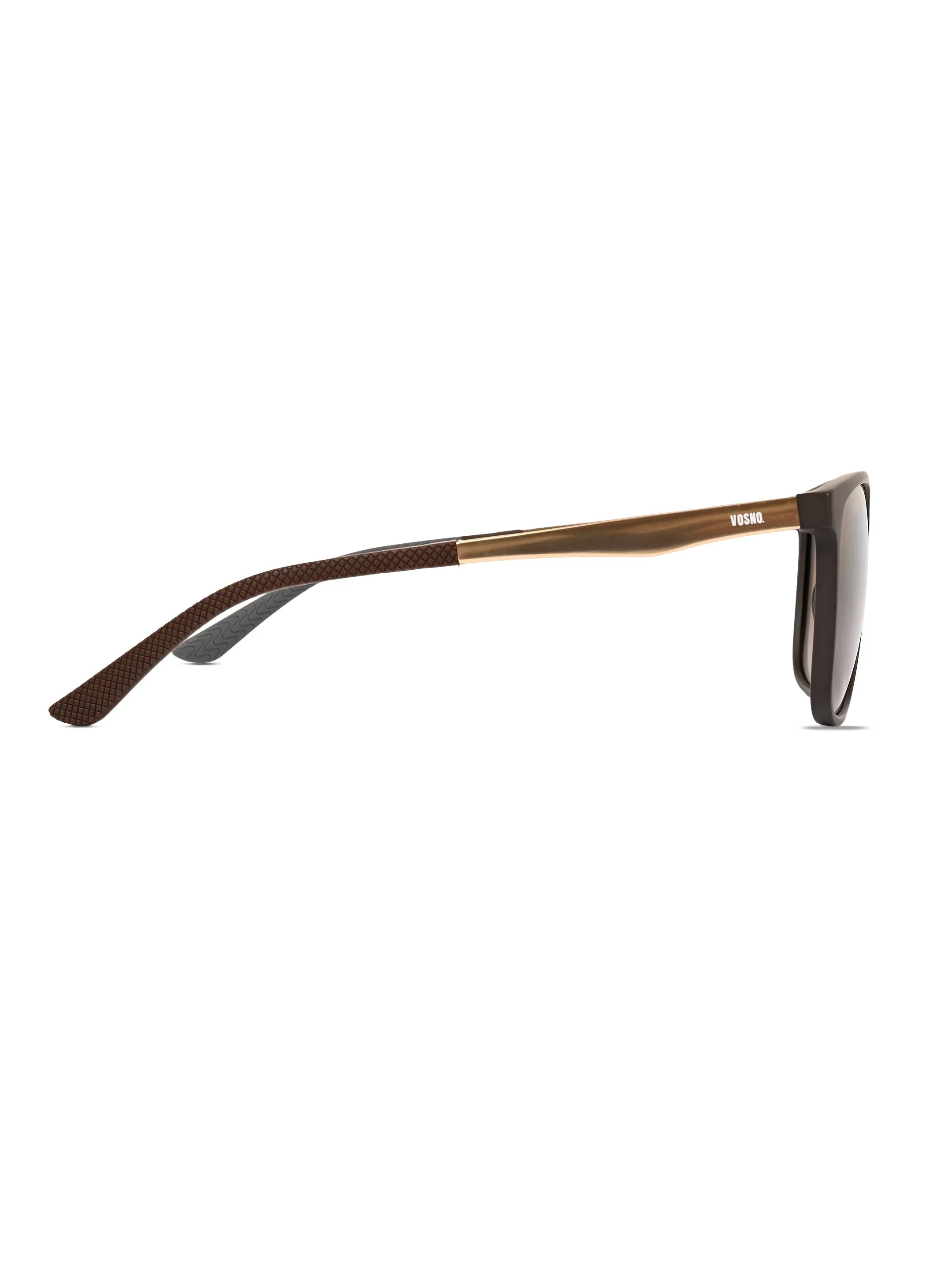 Zelora | Mate Brown & Grey Large Full Rim Wayarer Sunglasses for Men & Women [Polarized] HASHTAG X VOSNO