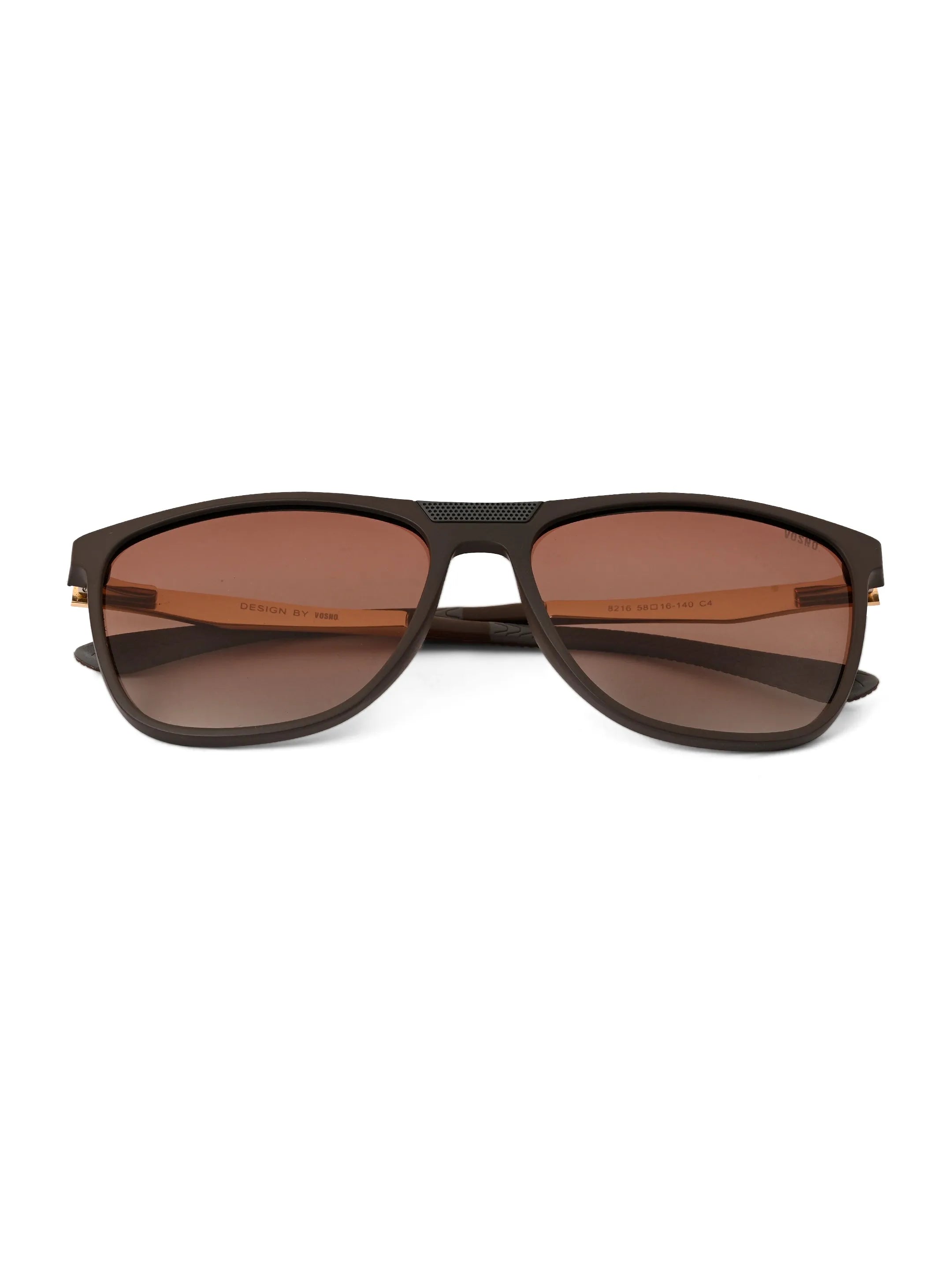 Zelora | Mate Brown & Grey Large Full Rim Wayarer Sunglasses for Men & Women [Polarized] HASHTAG X VOSNO