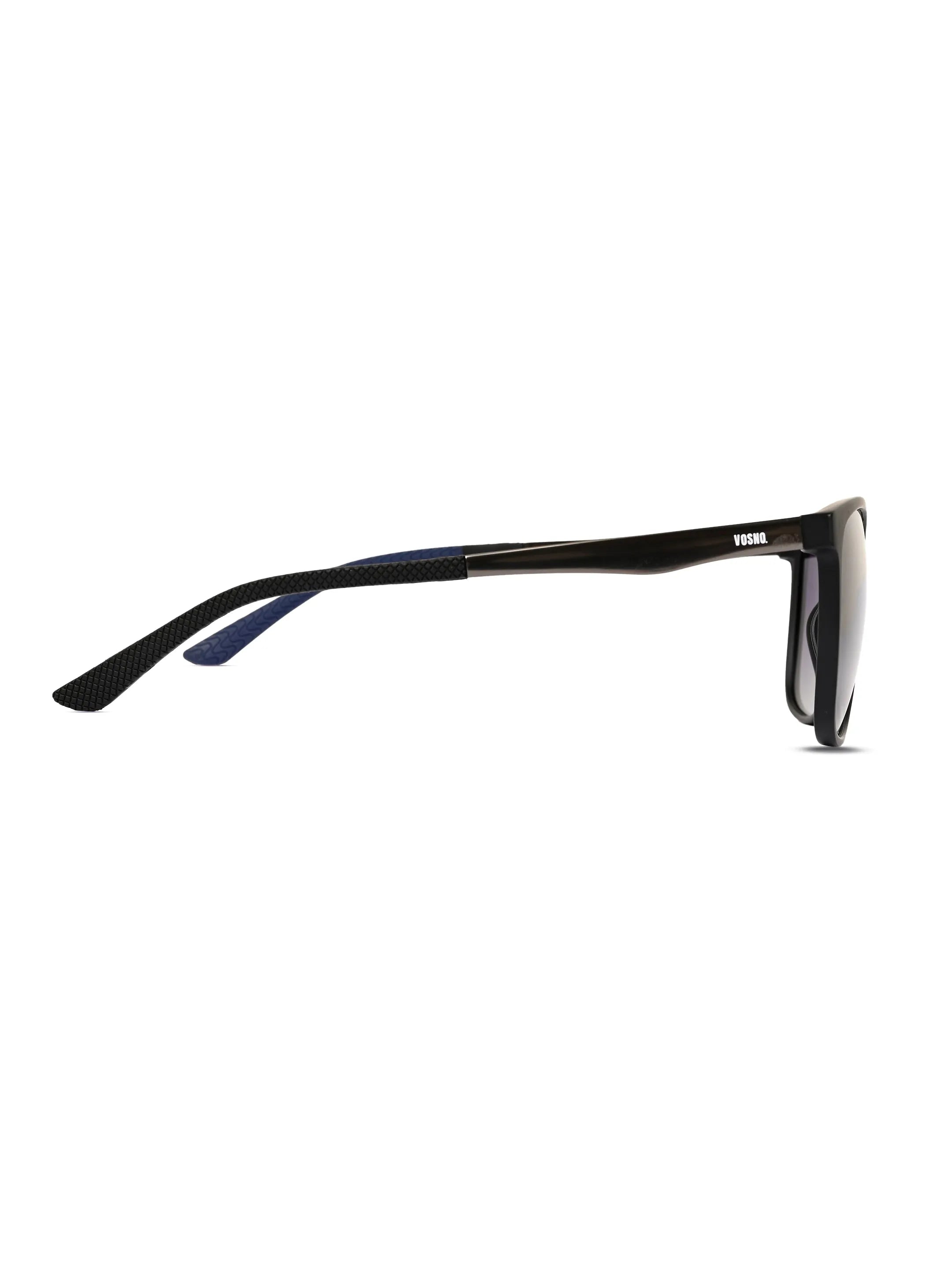 Zelora | Mate Black & Grey Large Full Rim Wayfarer Sunglasses for Men & Women [Polarized] HASHTAG X VOSNO