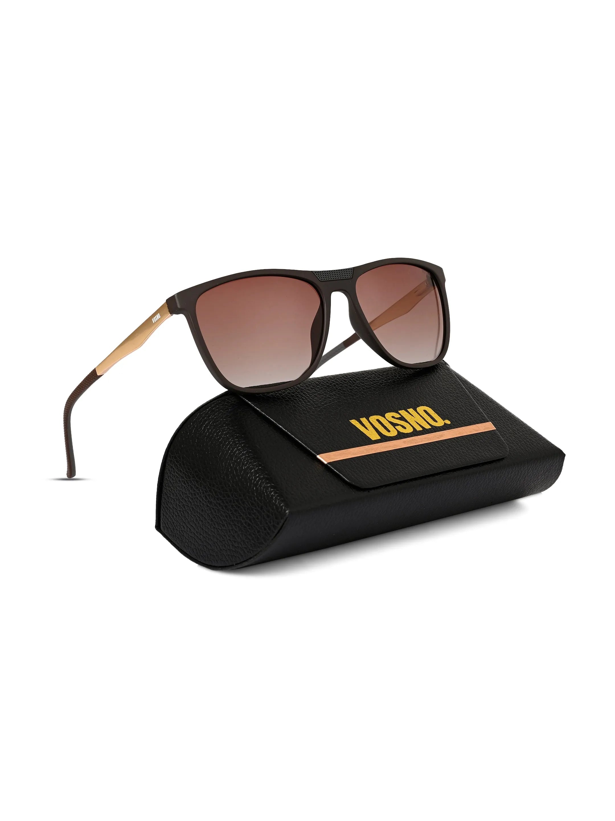 Zelora | Mate Brown & Grey Large Full Rim Wayarer Sunglasses for Men & Women [Polarized] HASHTAG X VOSNO