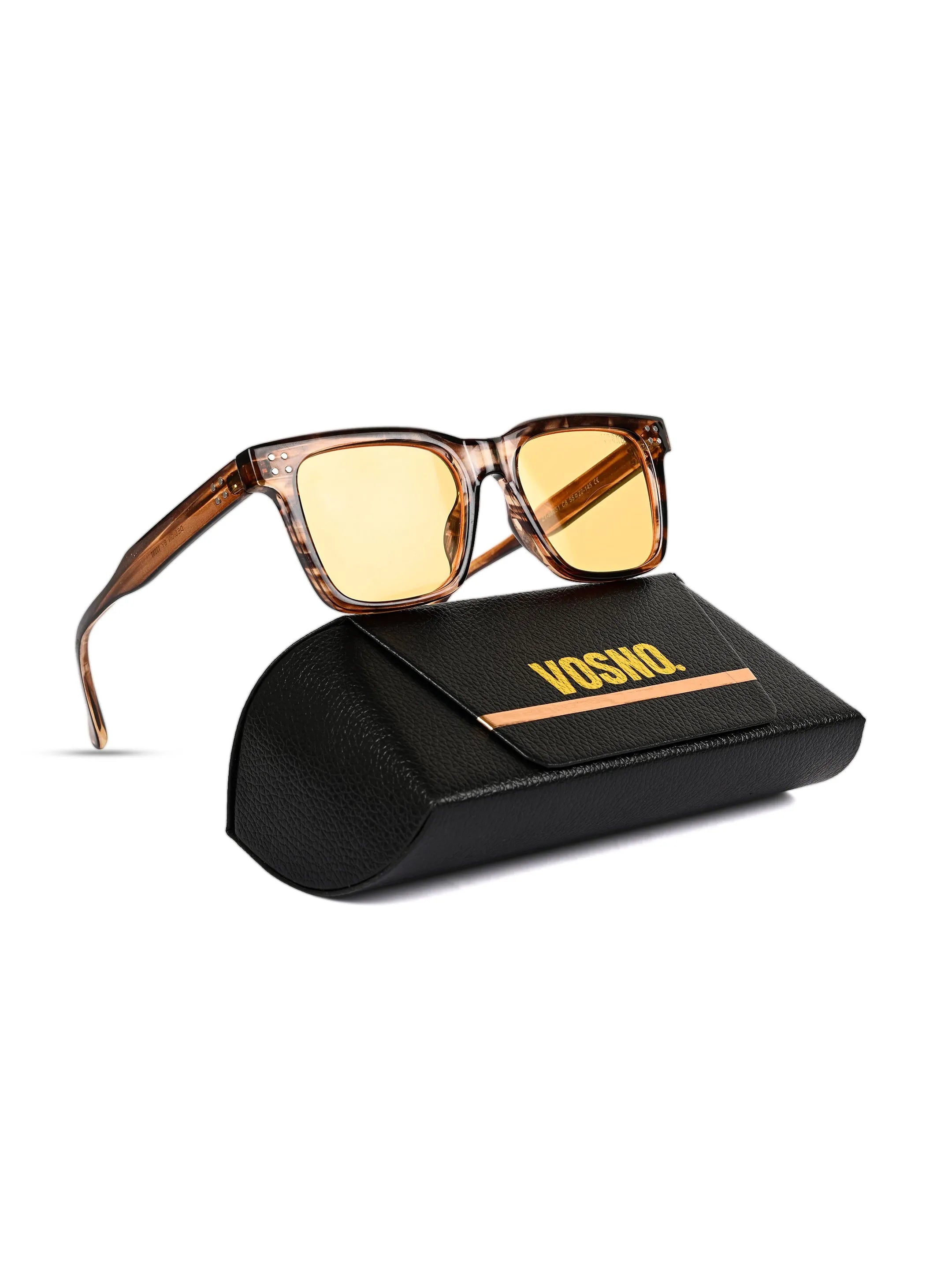 Stelor | Transparent Brown Medium Full Rim Square Sunglasses for Men & Women [UV-protected] HASHTAG X VOSNO