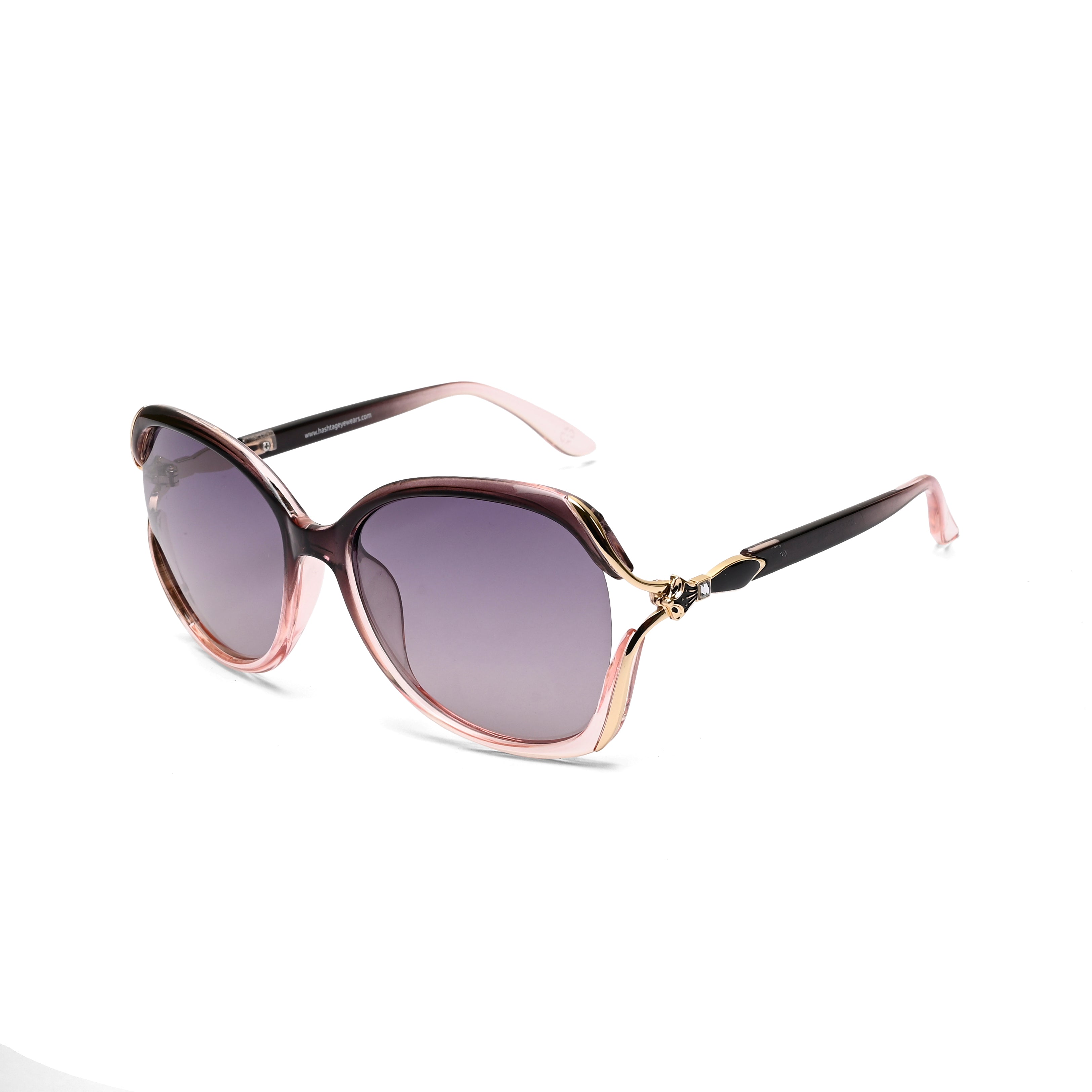 Rylen | Gold & Blackish Purple Large Full Rim Butterfly Sunglasses for Women [Polarized]