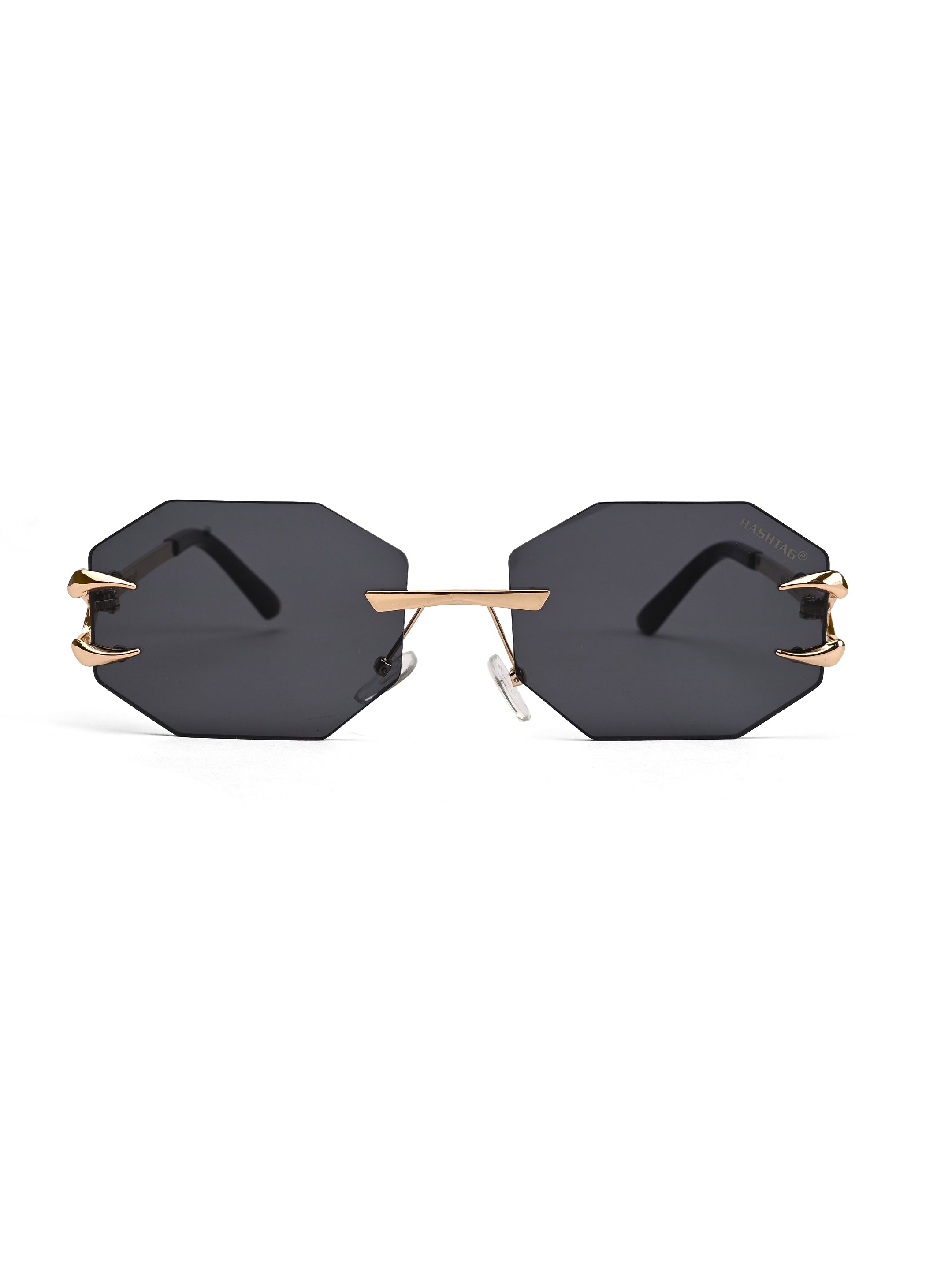 Talon | Black Medium Rim Less Octagon Sunglasses for Men & Women [UV-protected]