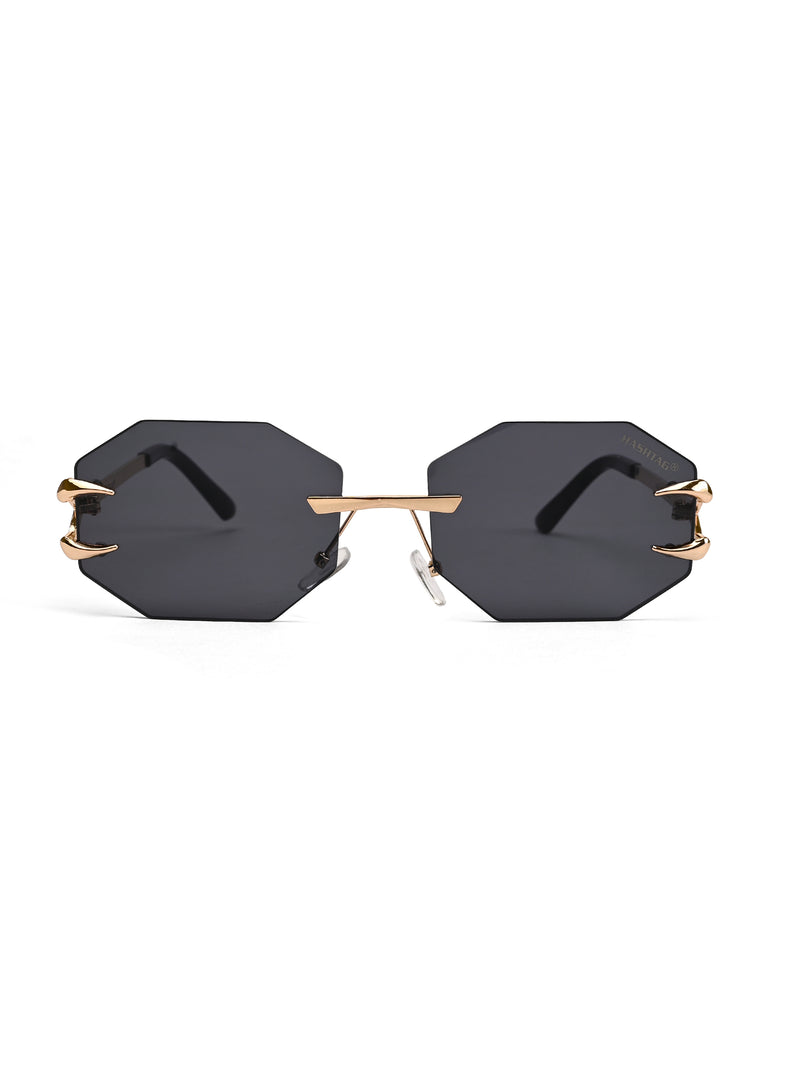 Talon | Black Medium Rim Less Octagon Sunglasses for Men & Women [UV-protected]
