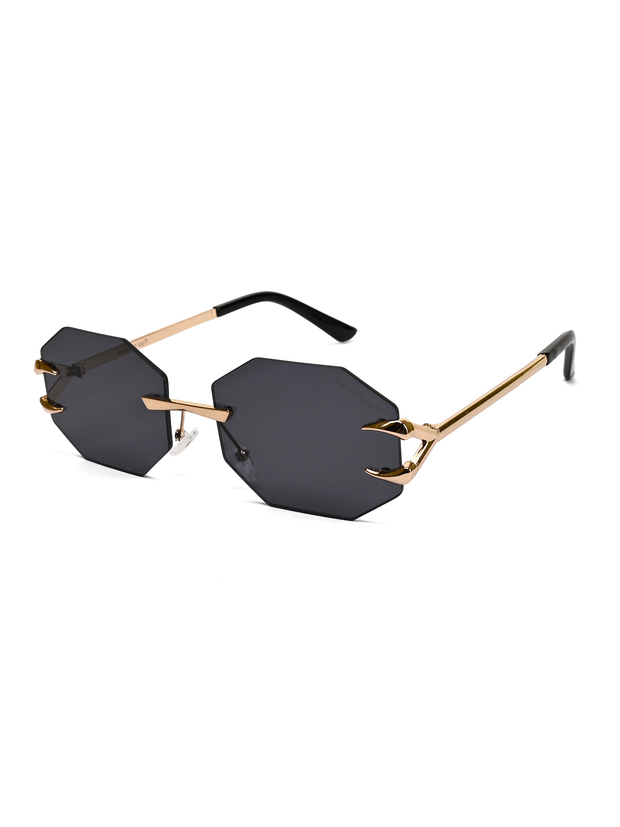 Talon | Black Medium Rim Less Octagon Sunglasses for Men & Women [UV-protected]