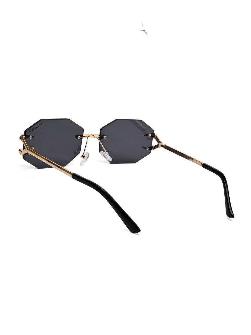Talon | Black Medium Rim Less Octagon Sunglasses for Men & Women [UV-protected]