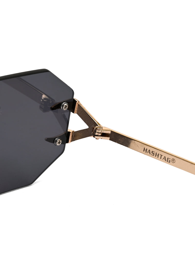 Talon | Black Medium Rim Less Octagon Sunglasses for Men & Women [UV-protected]
