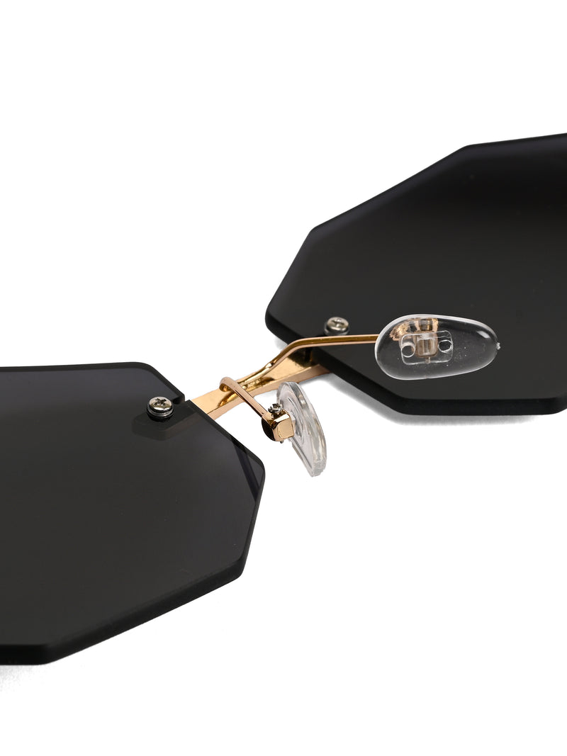 Talon | Black Medium Rim Less Octagon Sunglasses for Men & Women [UV-protected]