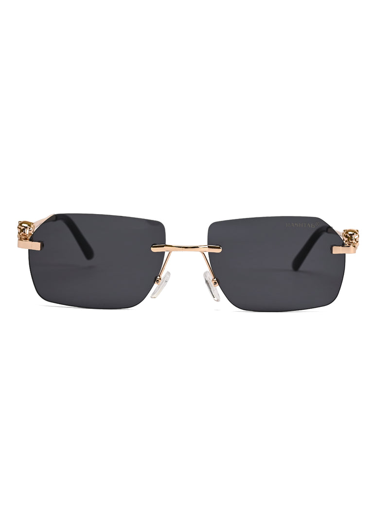 Panthera | Black Medium Rim Less RECTANGLE Sunglasses for Men & Women [UV-protected]