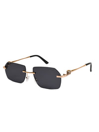 Panther | Black Medium Rim Less RECTANGLE Sunglasses for Men & Women [UV-protected]