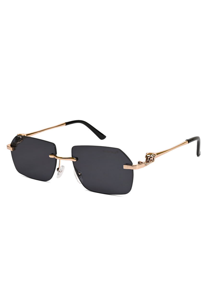 Panther | Black Medium Rim Less RECTANGLE Sunglasses for Men & Women [UV-protected]