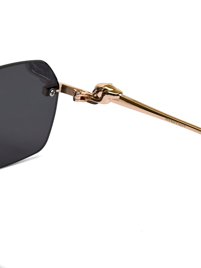 Panthera | Black Medium Rim Less RECTANGLE Sunglasses for Men & Women [UV-protected]