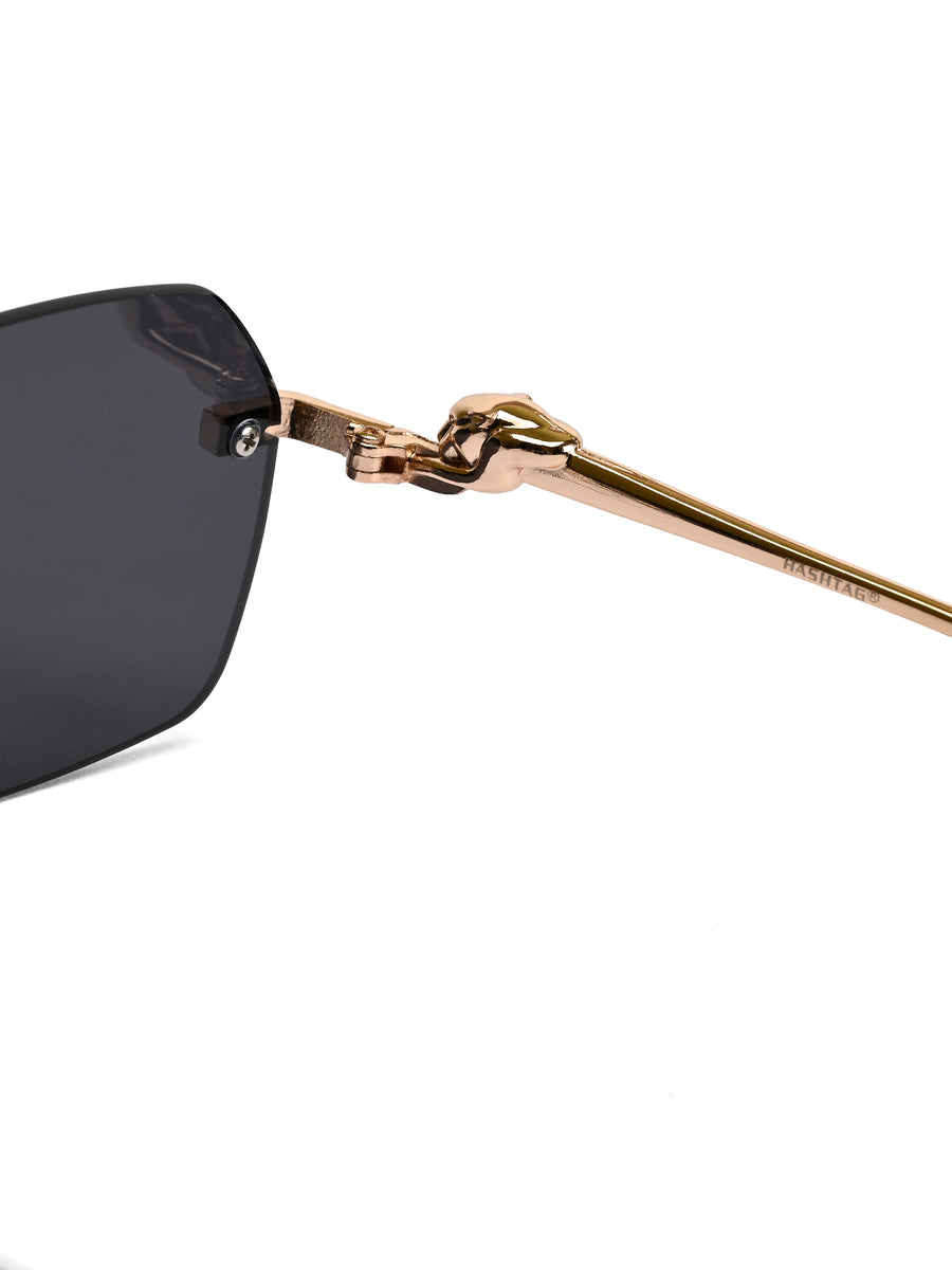 Panther | Black Medium Rim Less RECTANGLE Sunglasses for Men & Women [UV-protected]