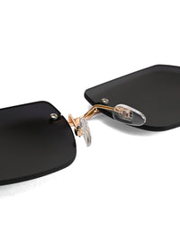 Panther | Black Medium Rim Less RECTANGLE Sunglasses for Men & Women [UV-protected]