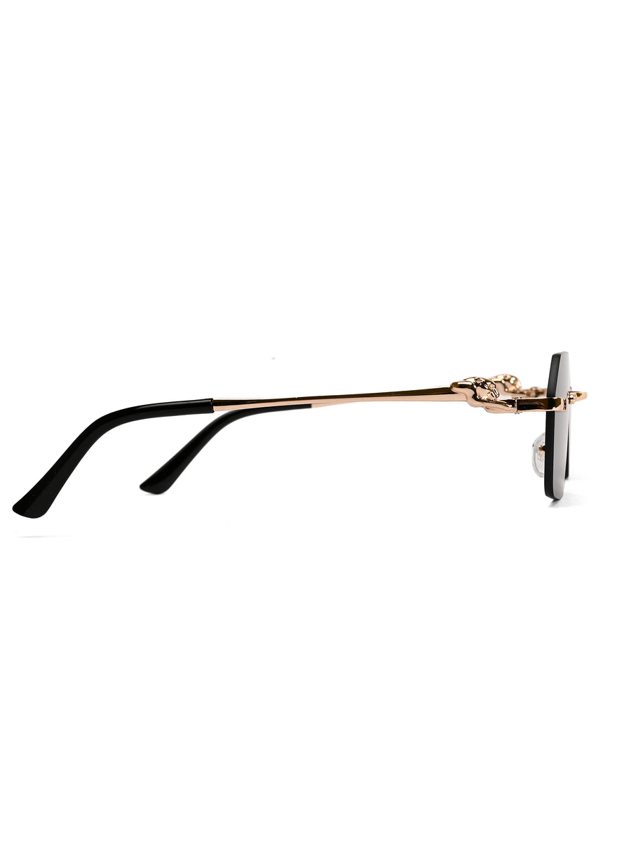 Panther | Black Medium Rim Less RECTANGLE Sunglasses for Men & Women [UV-protected]