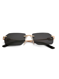Panther | Black Medium Rim Less RECTANGLE Sunglasses for Men & Women [UV-protected]