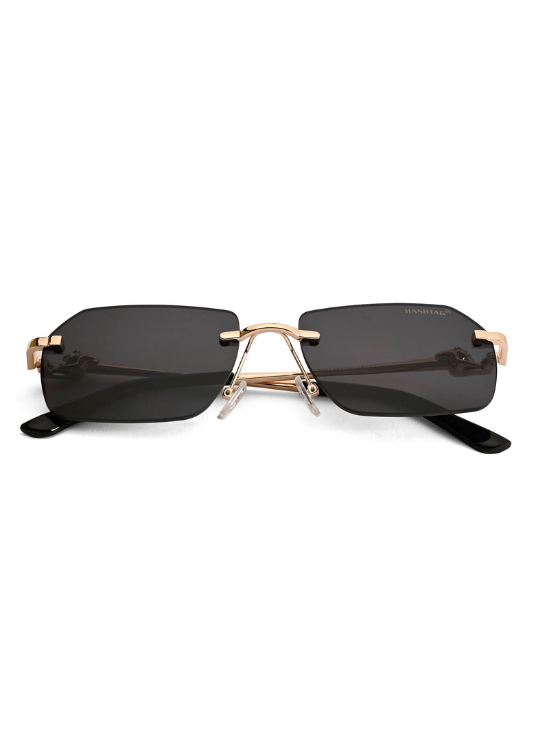 Panthera | Black Medium Rim Less RECTANGLE Sunglasses for Men & Women [UV-protected]