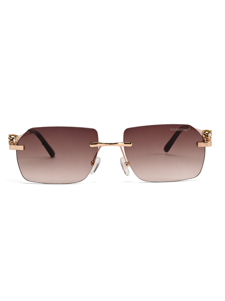 Panther | Gradient Brown Medium Rim Less RECTANGLE Sunglasses for Men & Women [UV-protected]
