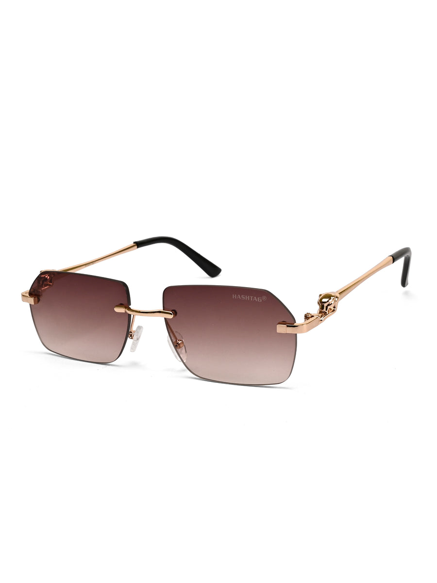 Panthera | Gradient Brown Medium Rim Less RECTANGLE Sunglasses for Men & Women [UV-protected]
