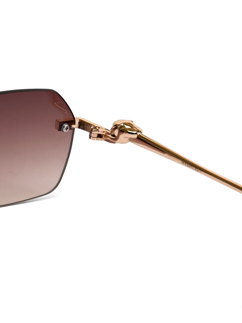 Panthera | Gradient Brown Medium Rim Less RECTANGLE Sunglasses for Men & Women [UV-protected]