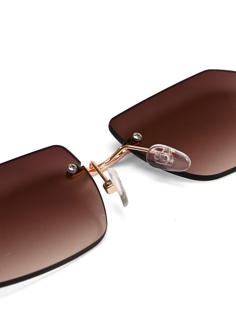 Panthera | Gradient Brown Medium Rim Less RECTANGLE Sunglasses for Men & Women [UV-protected]