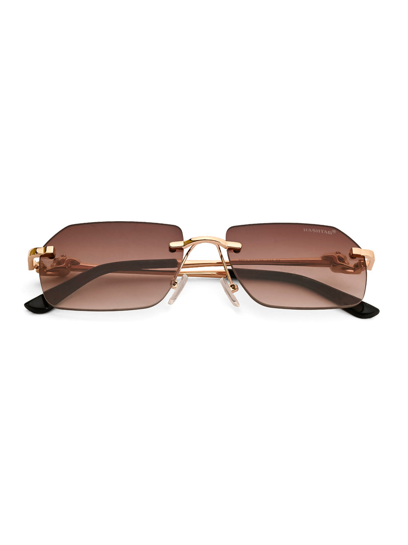 Panthera | Gradient Brown Medium Rim Less RECTANGLE Sunglasses for Men & Women [UV-protected]