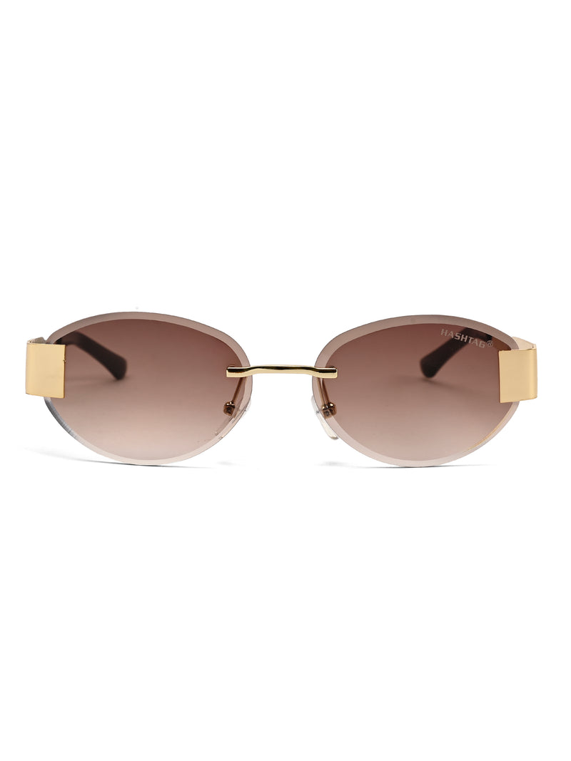 Midnight | Gradient Brown Medium Rim Less Oval Sunglasses for Men & Women [UV-protected]